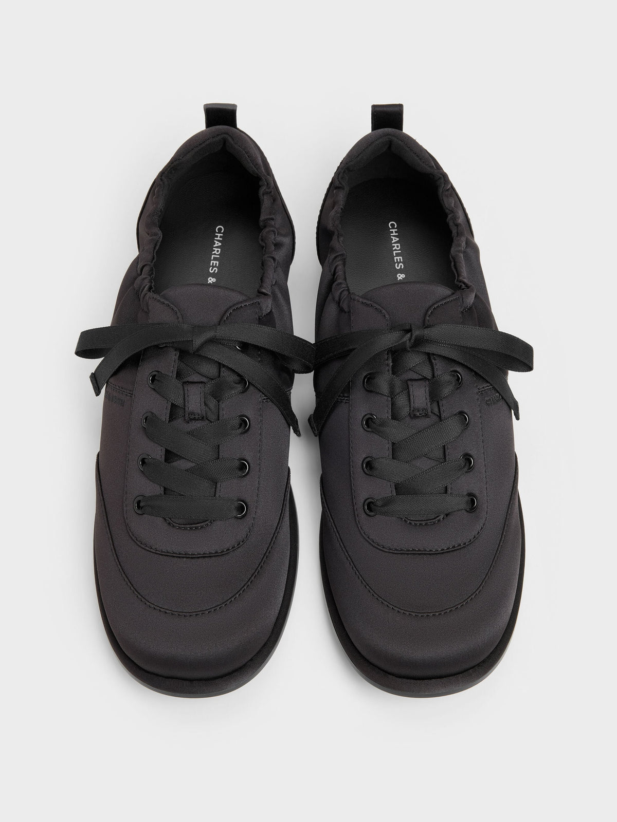 Satin Ruched Sneakers - Black Textured | CHARLES & KEITH