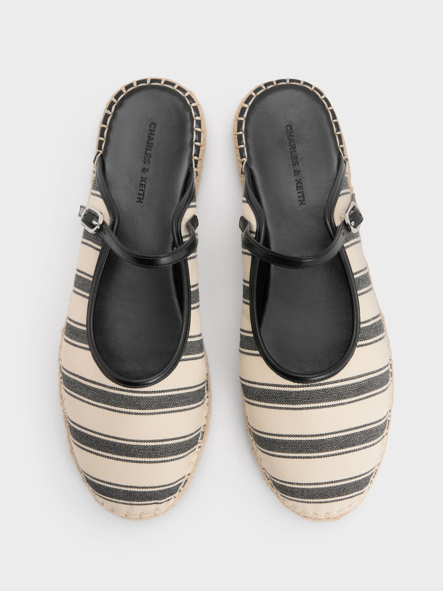 Striped Mary Jane Espadrille Mules - Black Textured | CHARLES & KEITH