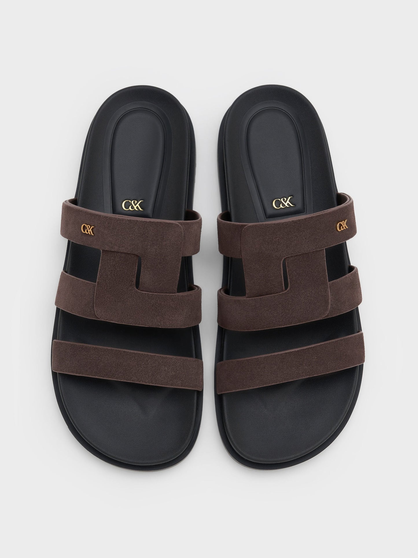 Petina Suede Flatform Sandals - Dark Brown Textured | CHARLES & KEITH