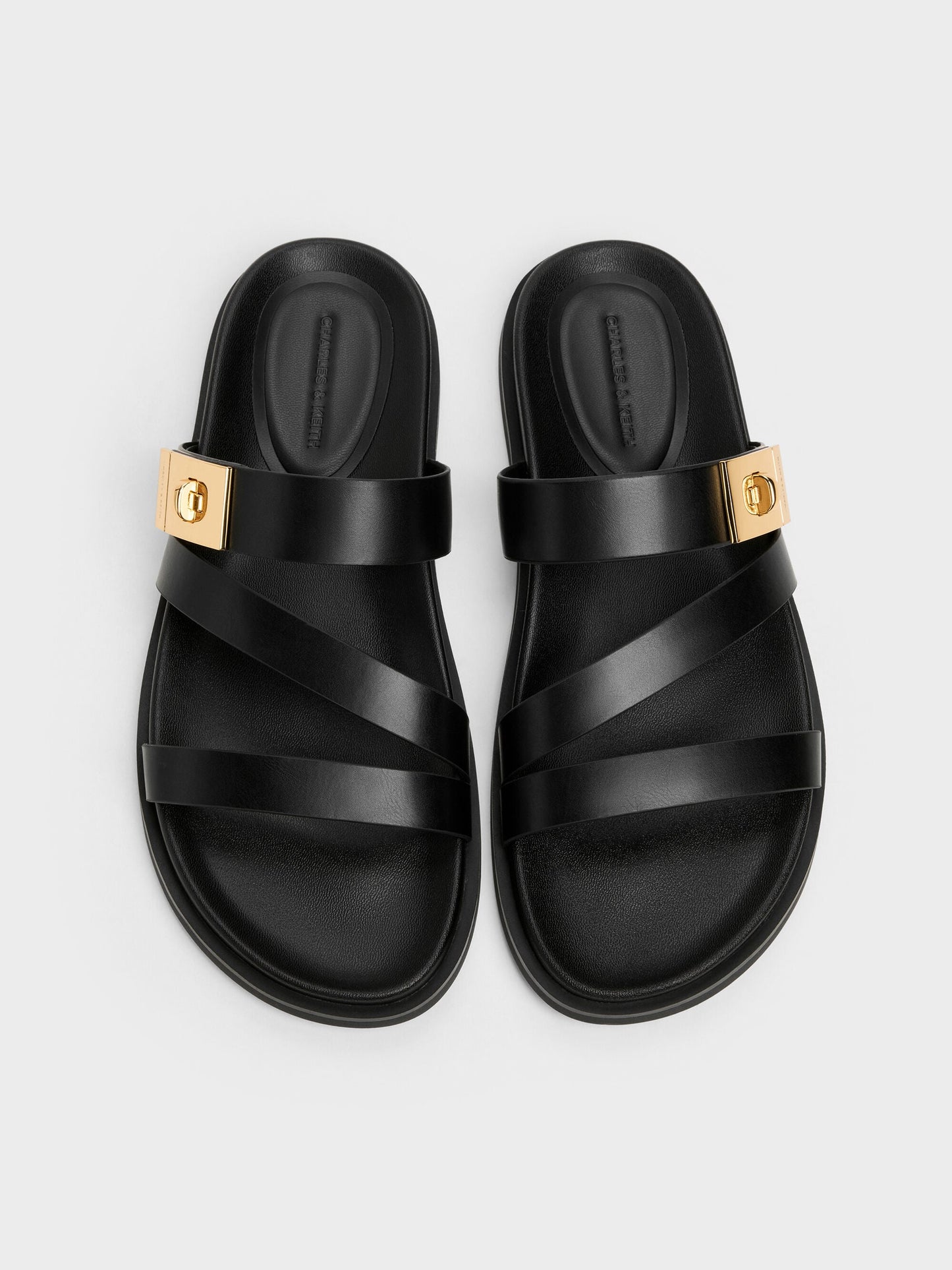Aelin Metallic-Buckle Strappy Sandals - Black | CHARLES & KEITH