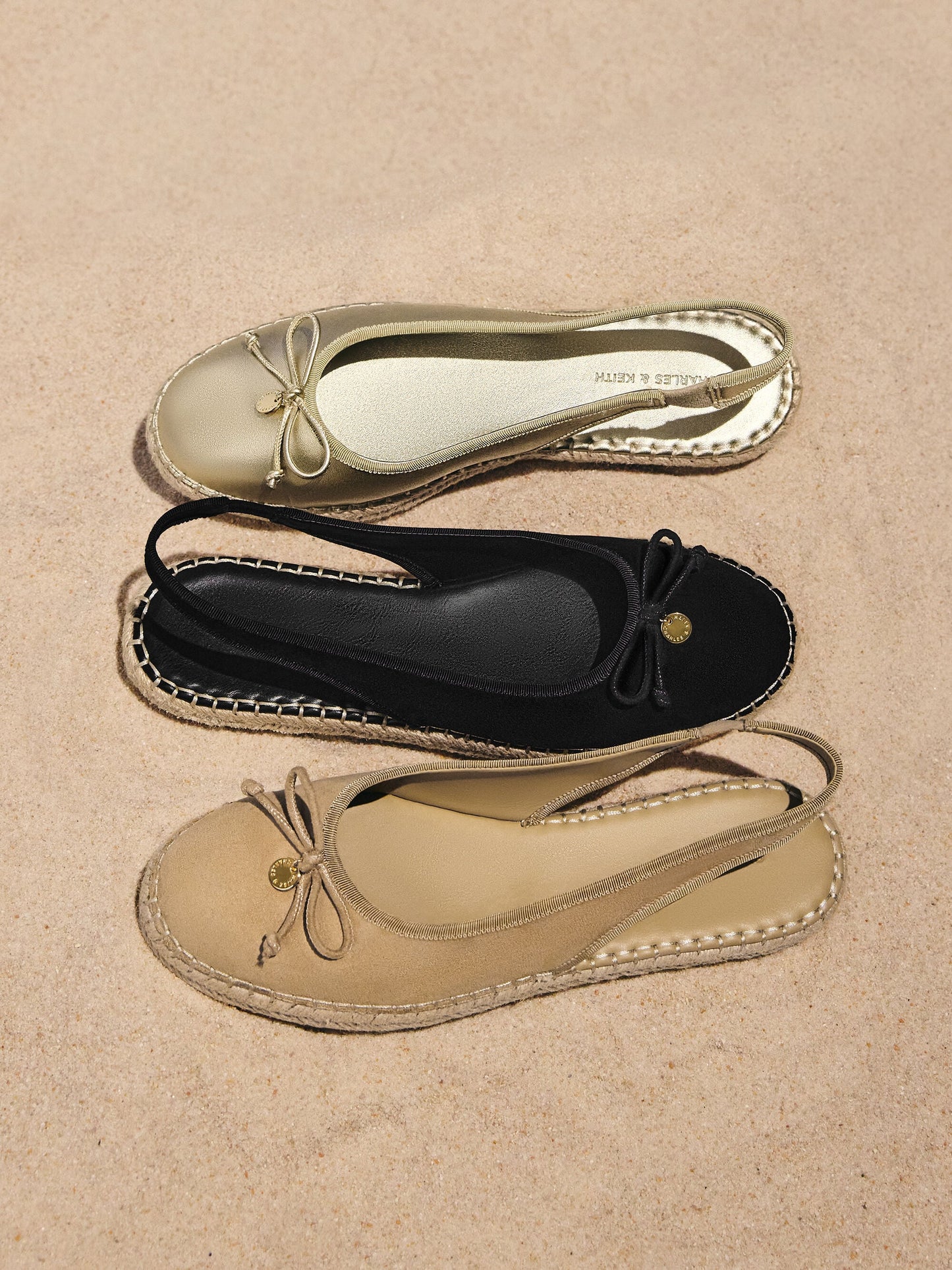Faux Suede Bow Slingback Espadrilles - Sand | CHARLES & KEITH