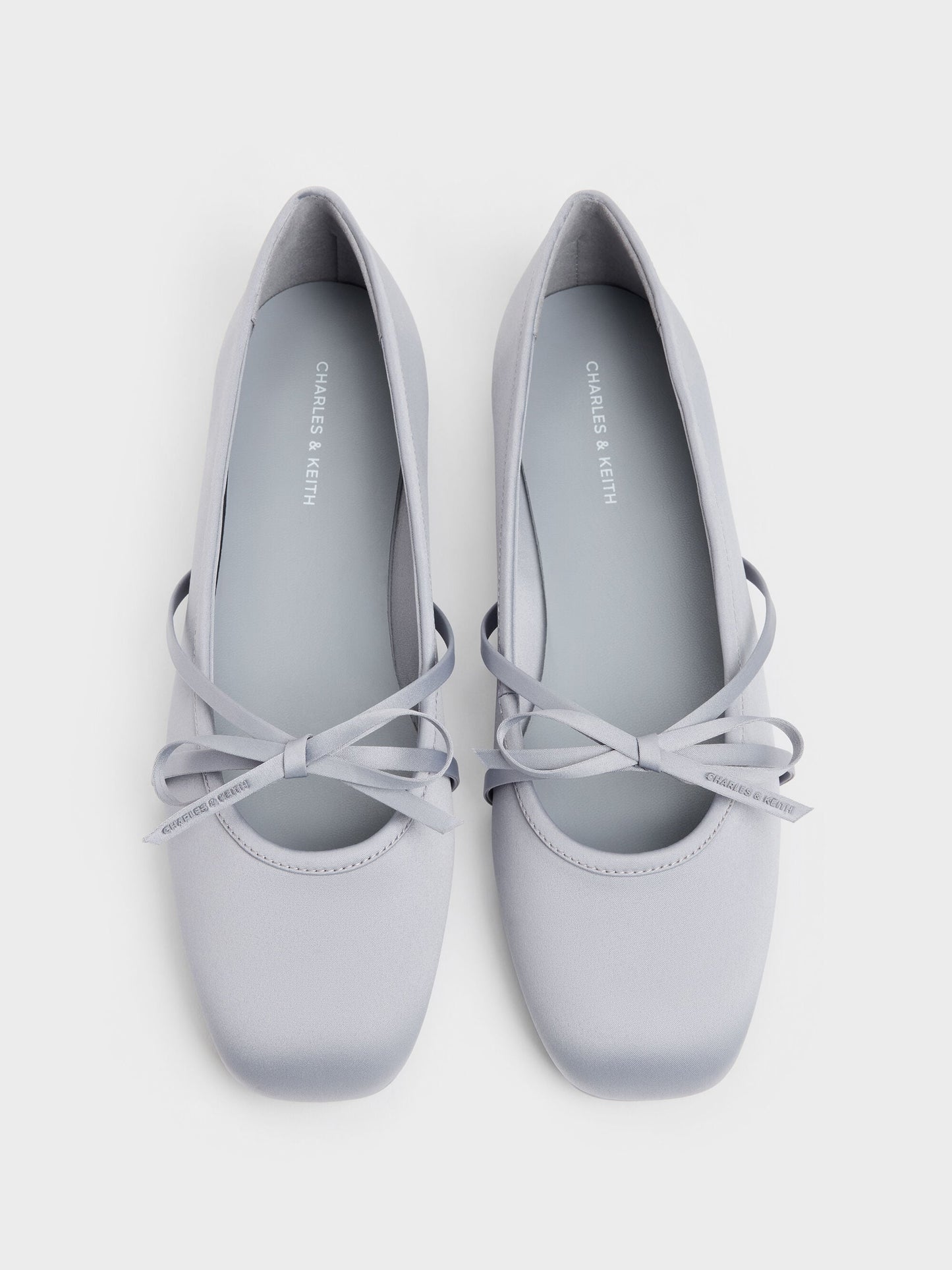 Satin Bow Ballet Flats - Grey | CHARLES & KEITH