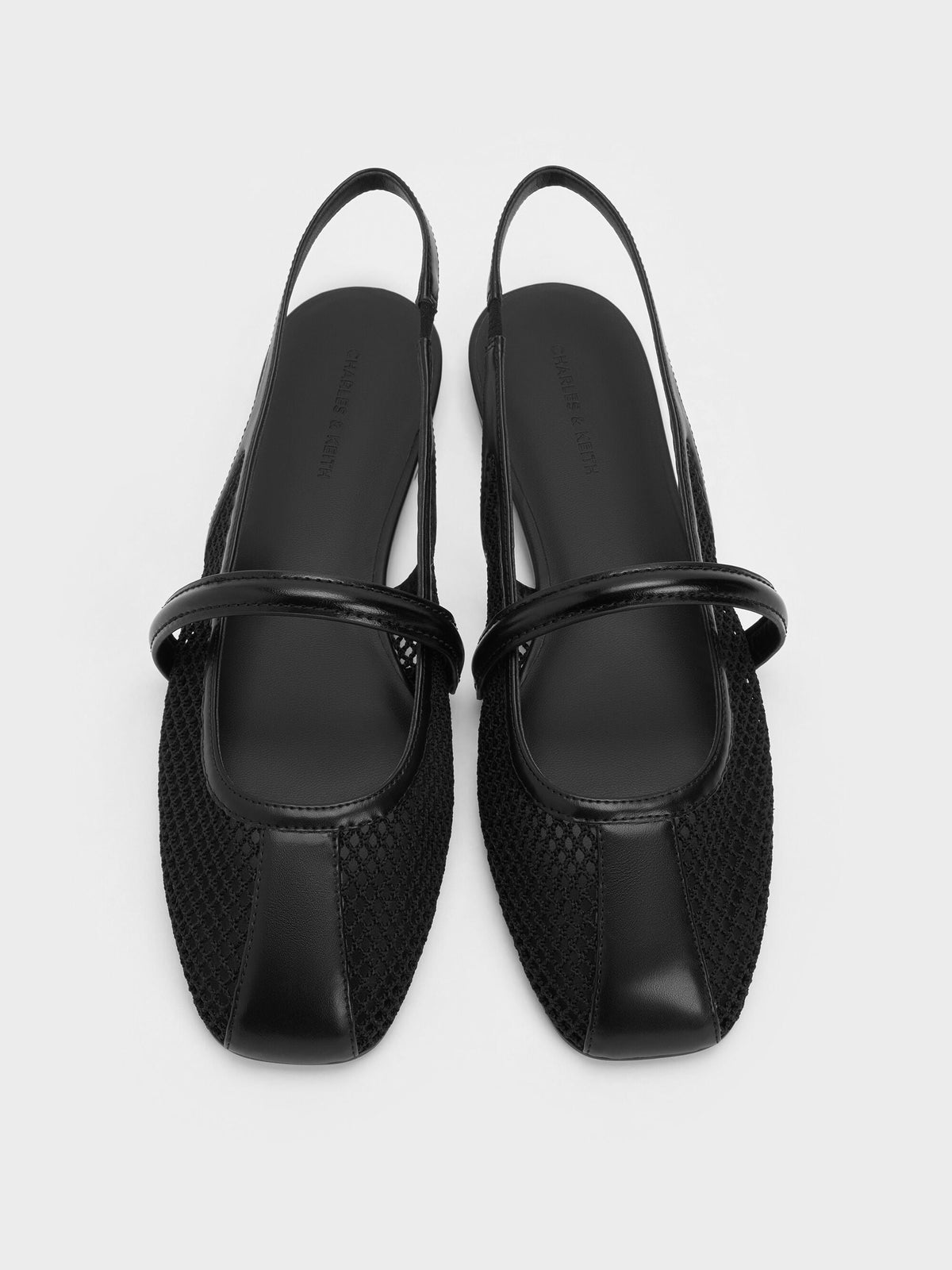 Ellory Mesh Slingback Mary Jane Flats - Black Textured | CHARLES & KEITH