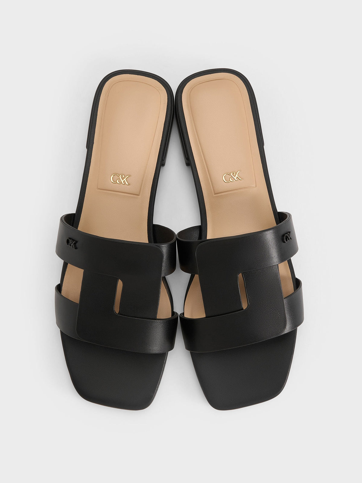 Petina Leather Slide Sandals - Black | CHARLES & KEITH