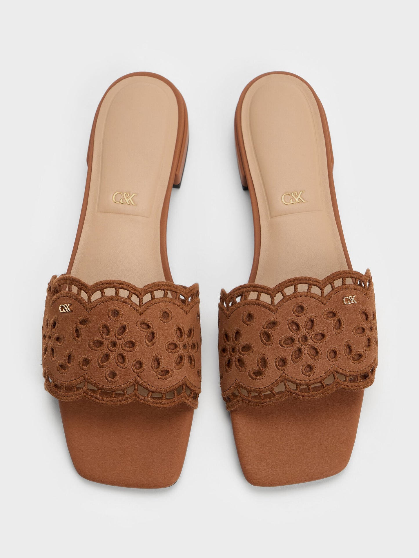 Leather Embroidered Slide Sandals - Cognac | CHARLES & KEITH