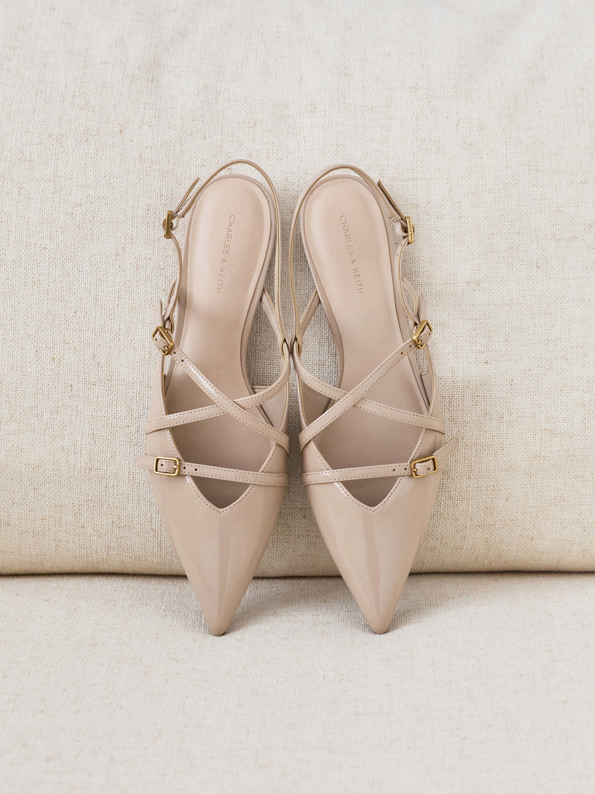 Maybelle Patent Strappy Slingback Flats - Nude | CHARLES & KEITH
