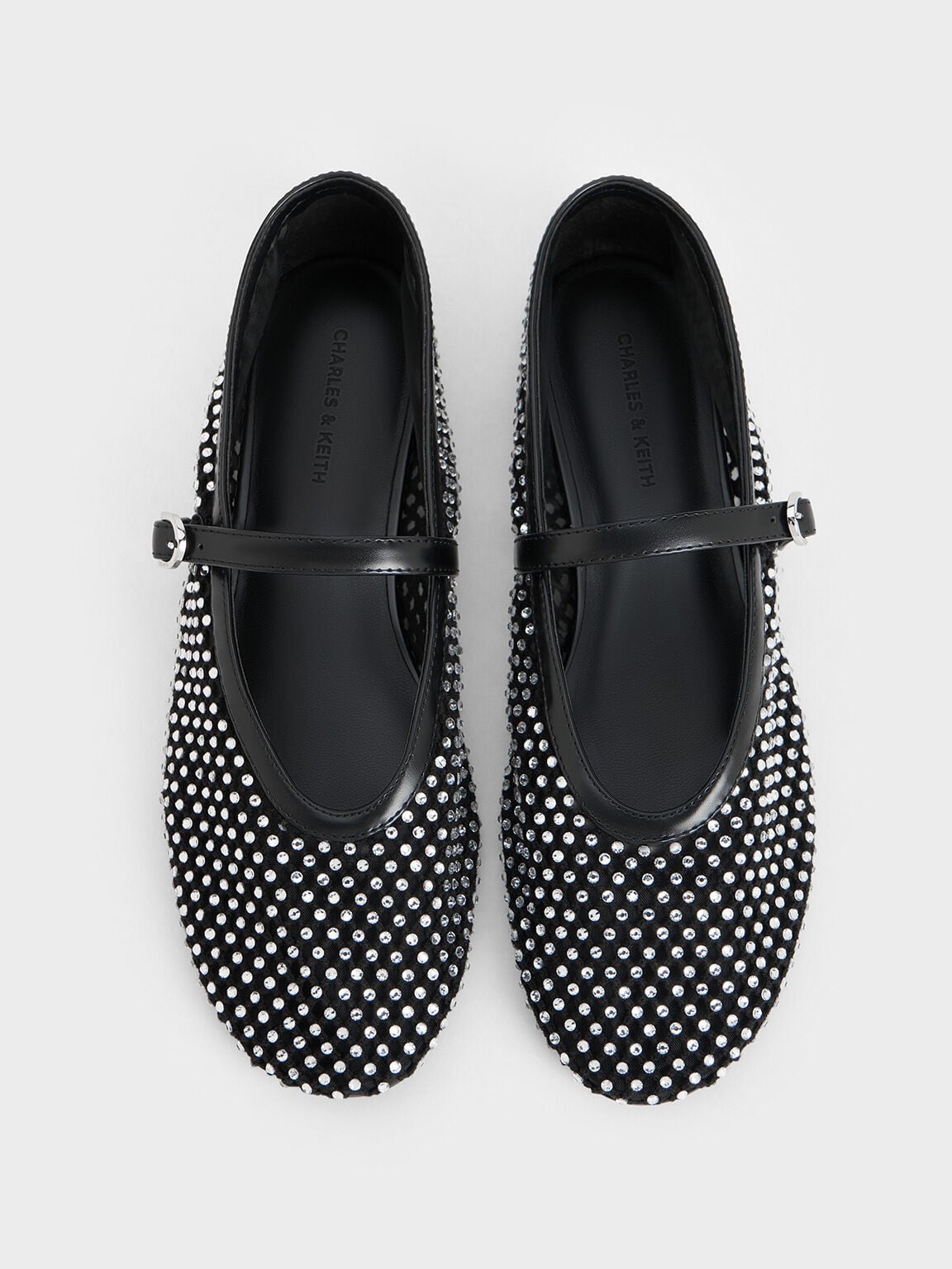 Maggie Mesh Crystal Mary Janes - Black | CHARLES & KEITH