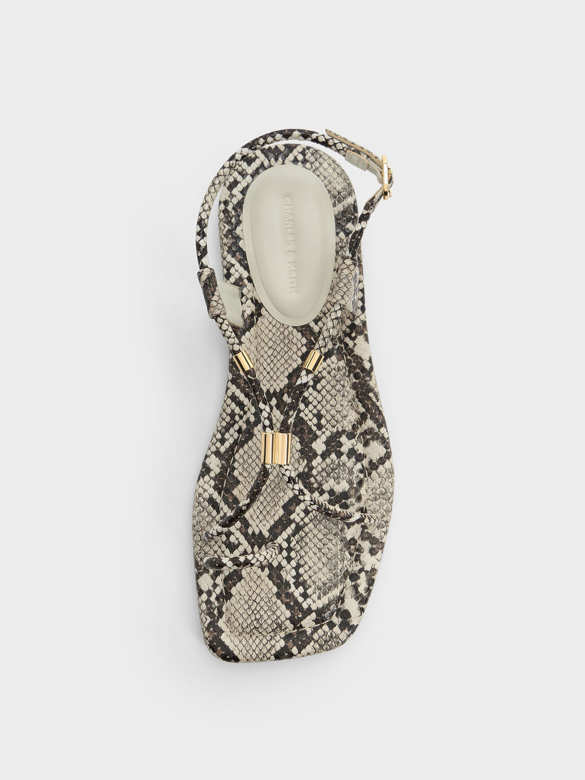 Snake-Print Metallic-Accent Toe-Ring Sandals - Animal Print Natural | CHARLES & KEITH