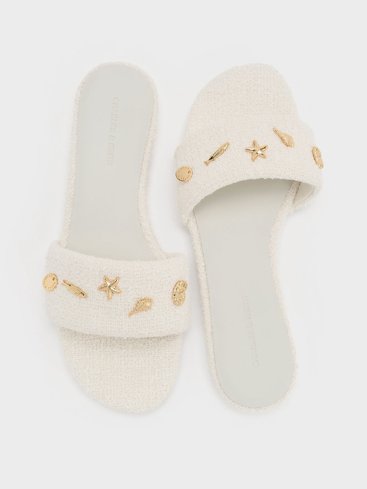 Tweed Beach Slide Sandals - Chalk | CHARLES & KEITH