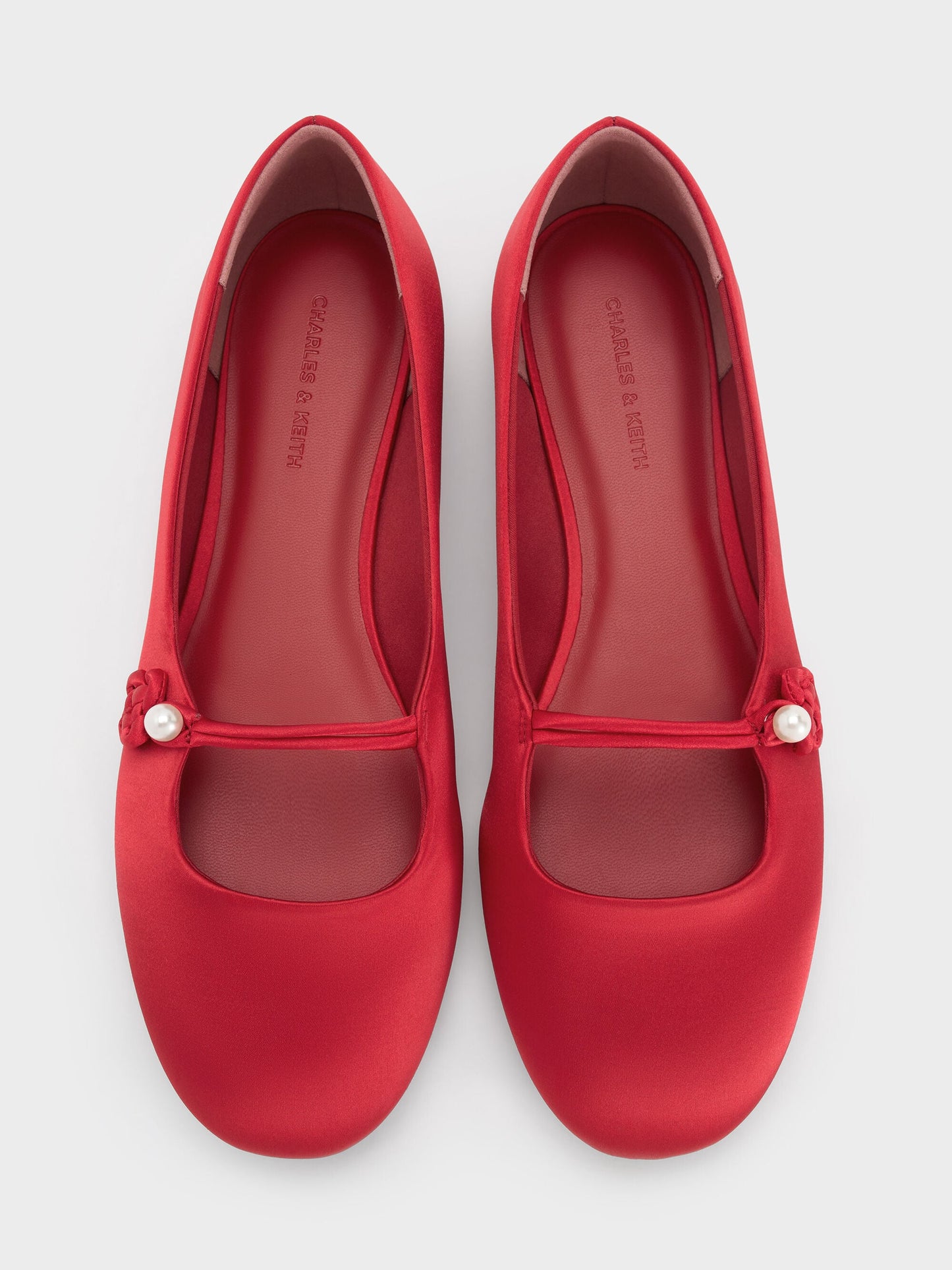 Orinda Knot-Pearl Mary Jane Flats - Red | CHARLES & KEITH