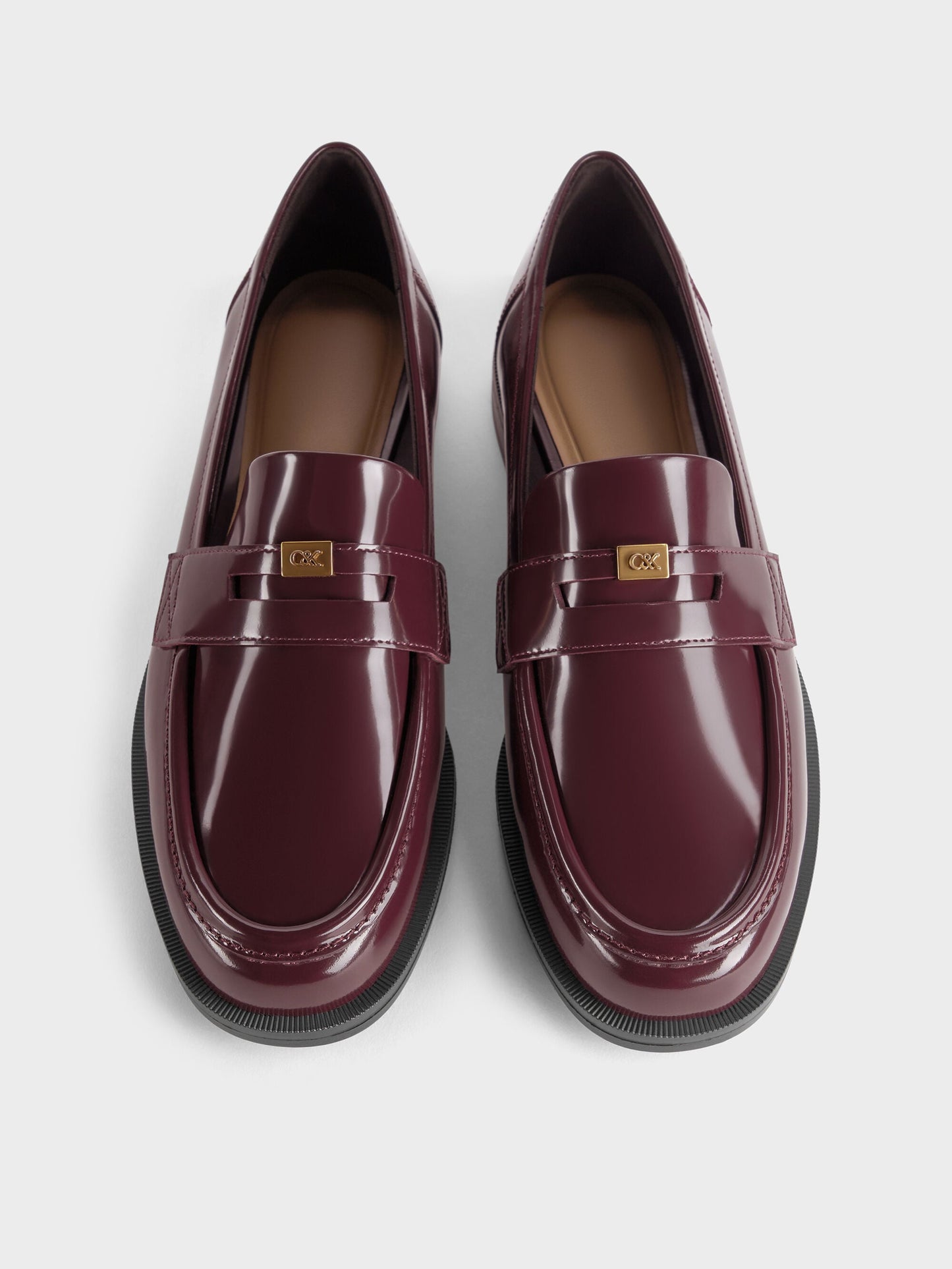 Georgina Leather Penny Loafers - Burgundy | CHARLES & KEITH
