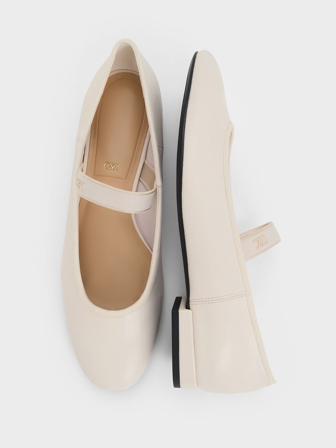 Leather Mary Jane Flats - Chalk | CHARLES & KEITH