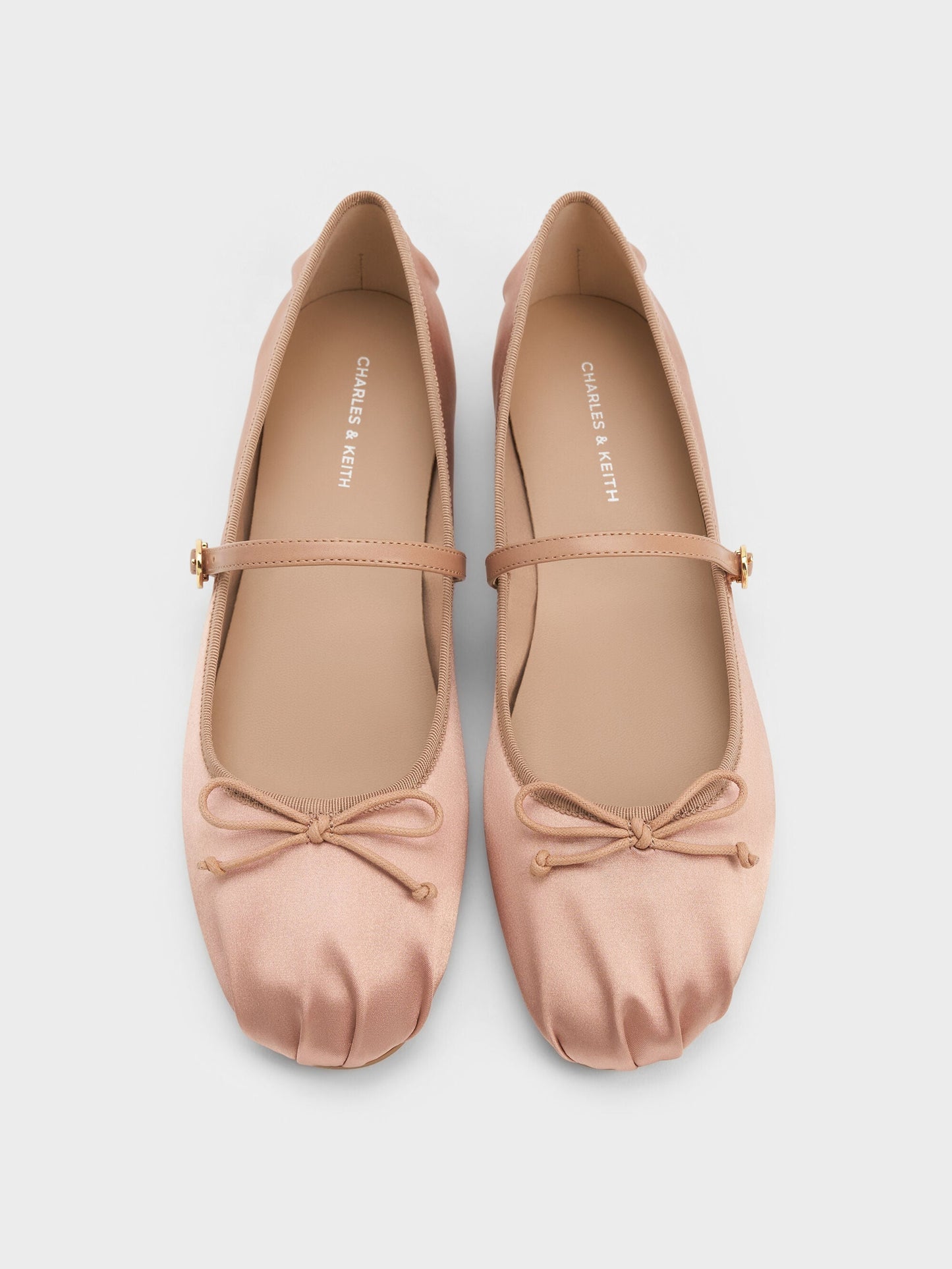 Emiko Satin Bow Mary Jane Flats - Nude | CHARLES & KEITH
