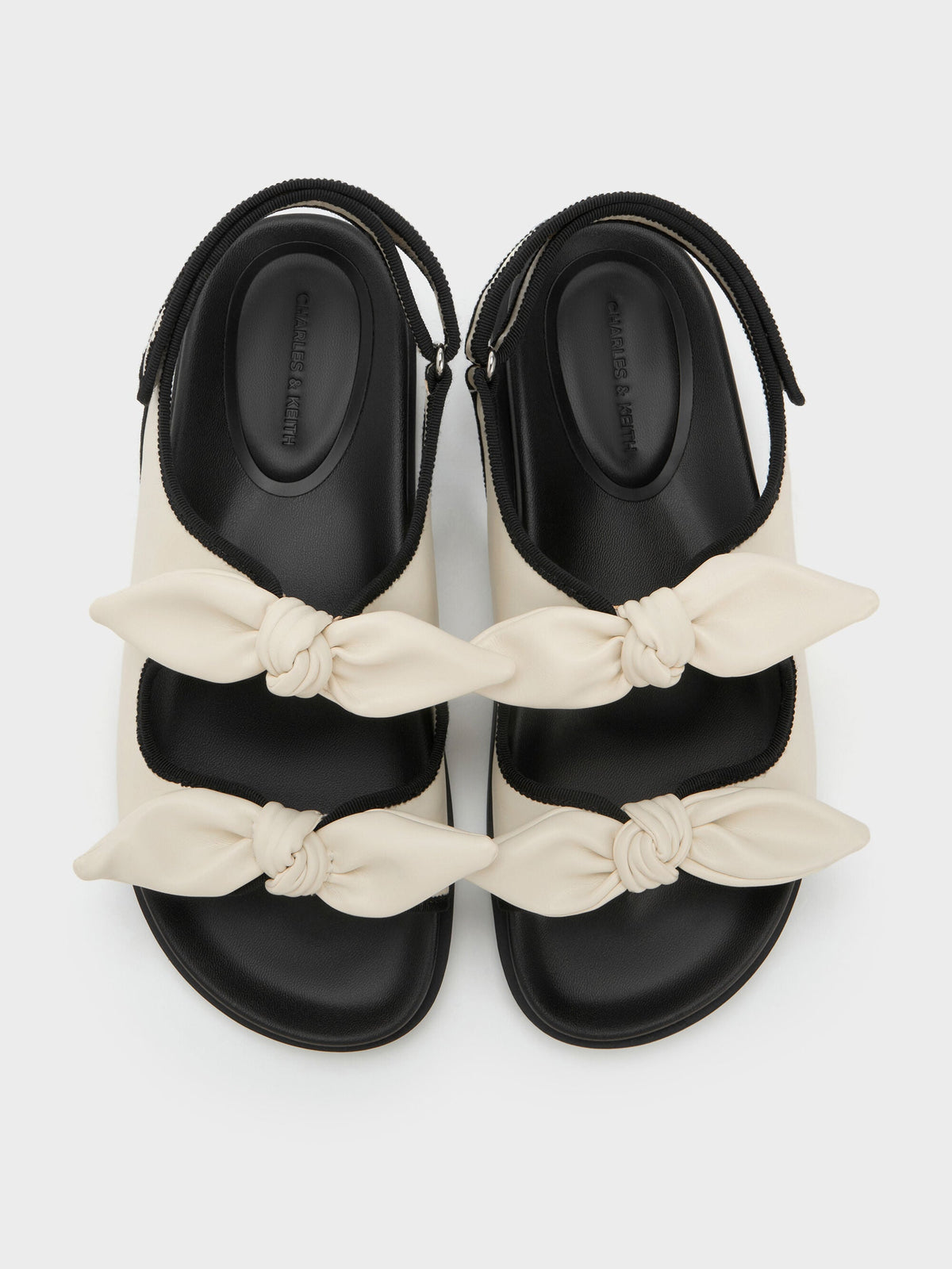 Contrast-Trim Knot-Bow Slingback Sandals - Chalk | CHARLES & KEITH