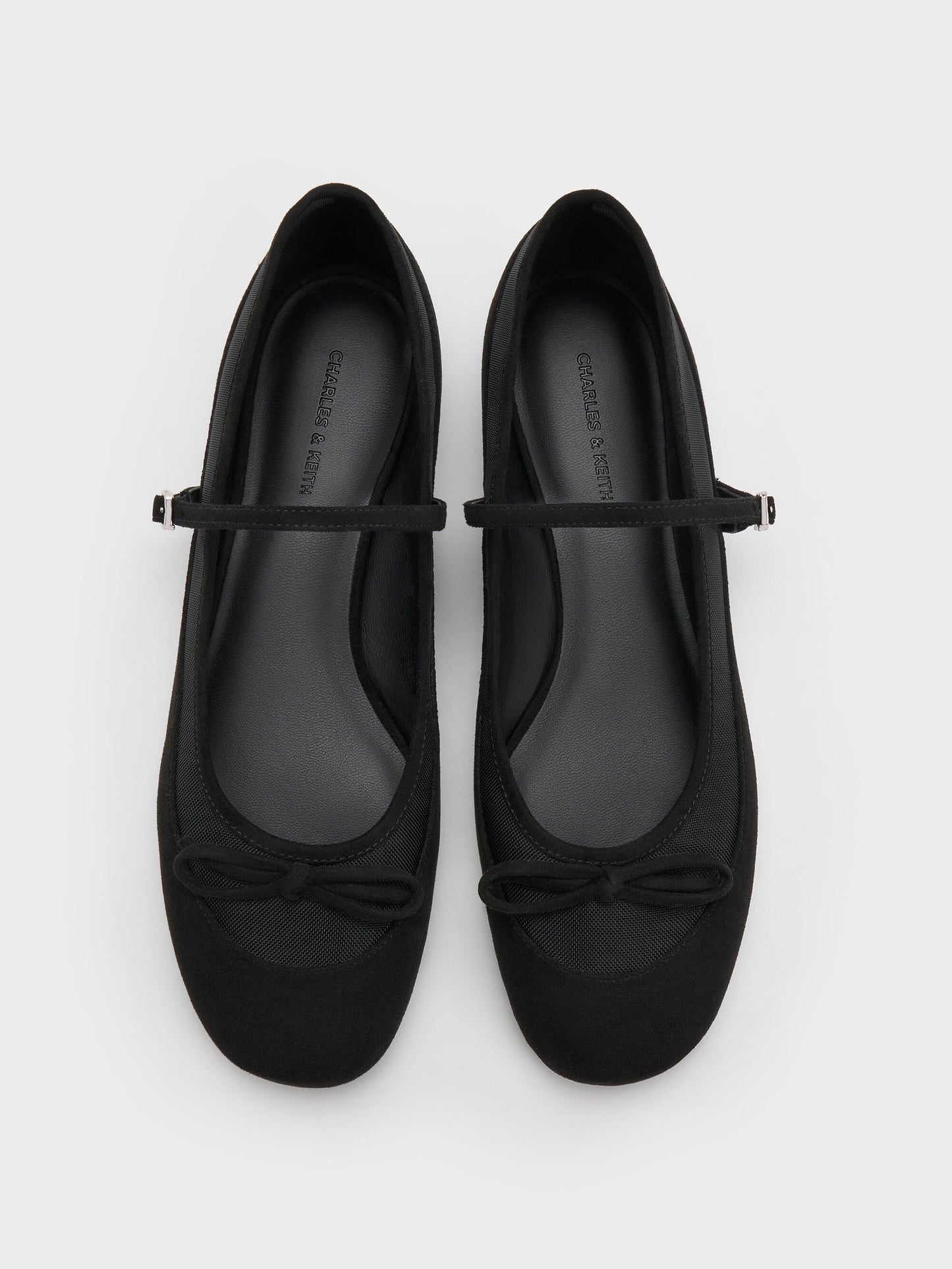 Mulligan Faux Suede & Mesh Mary Janes - Black Textured | CHARLES & KEITH