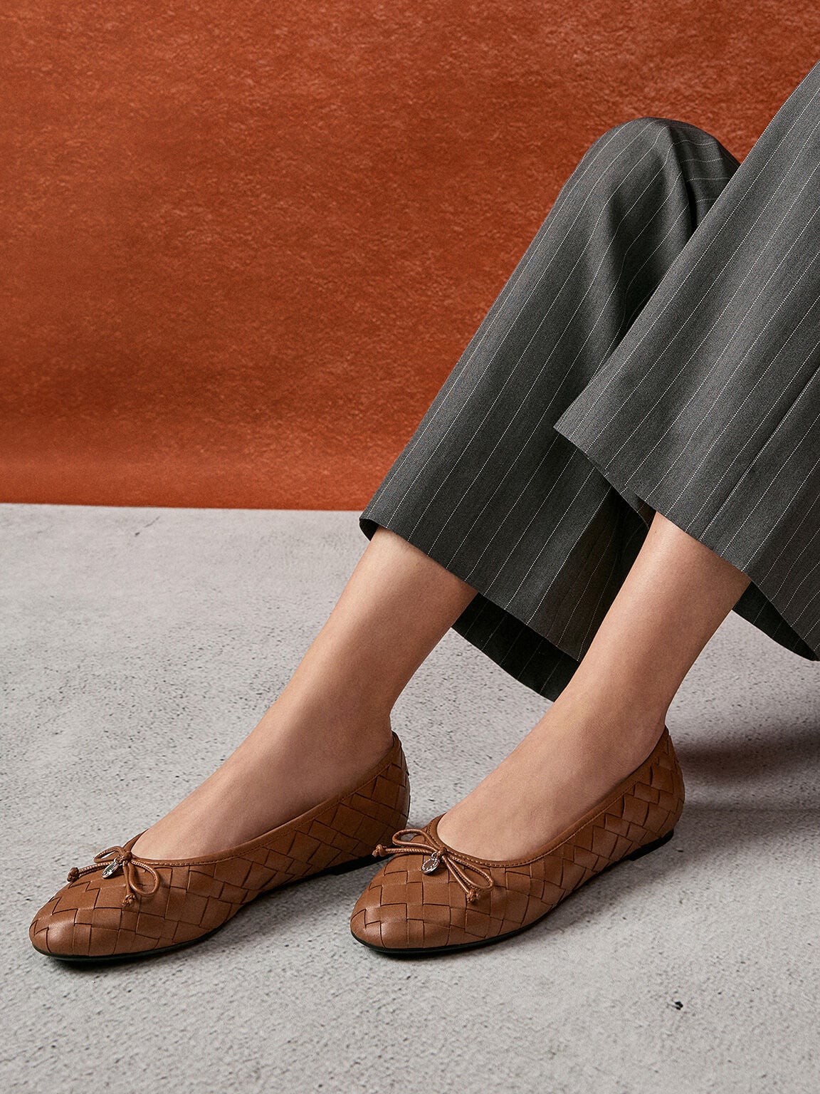 Ivette Woven Bow Ballet Flats - Brown | CHARLES & KEITH
