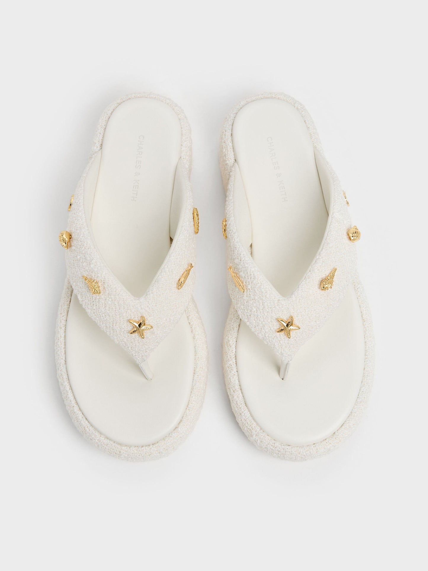 Tweed Beach Flatform Thong Sandals - Chalk | CHARLES & KEITH