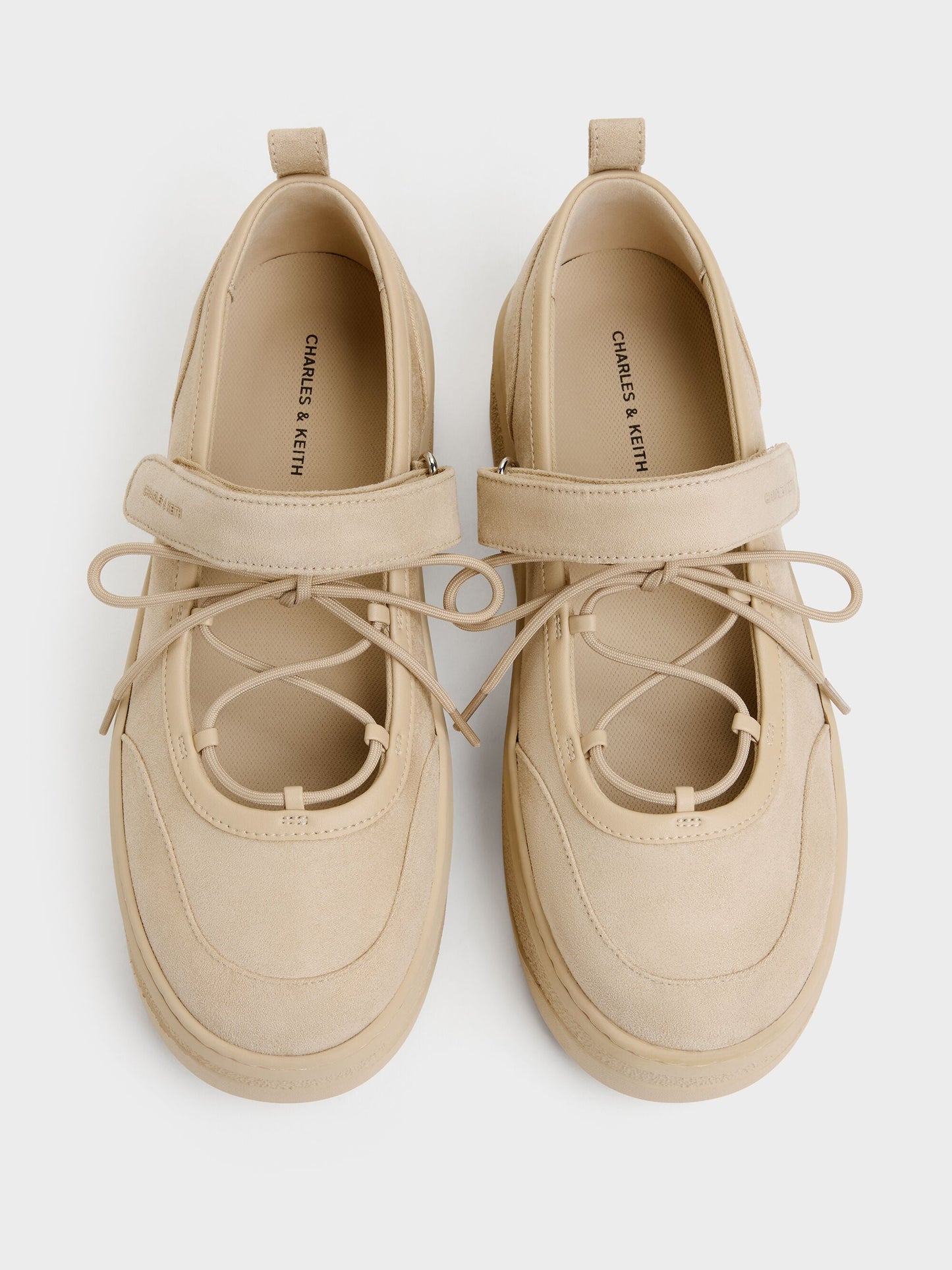 Faux Suede Mary Jane Platform Sneakers - Beige | CHARLES & KEITH