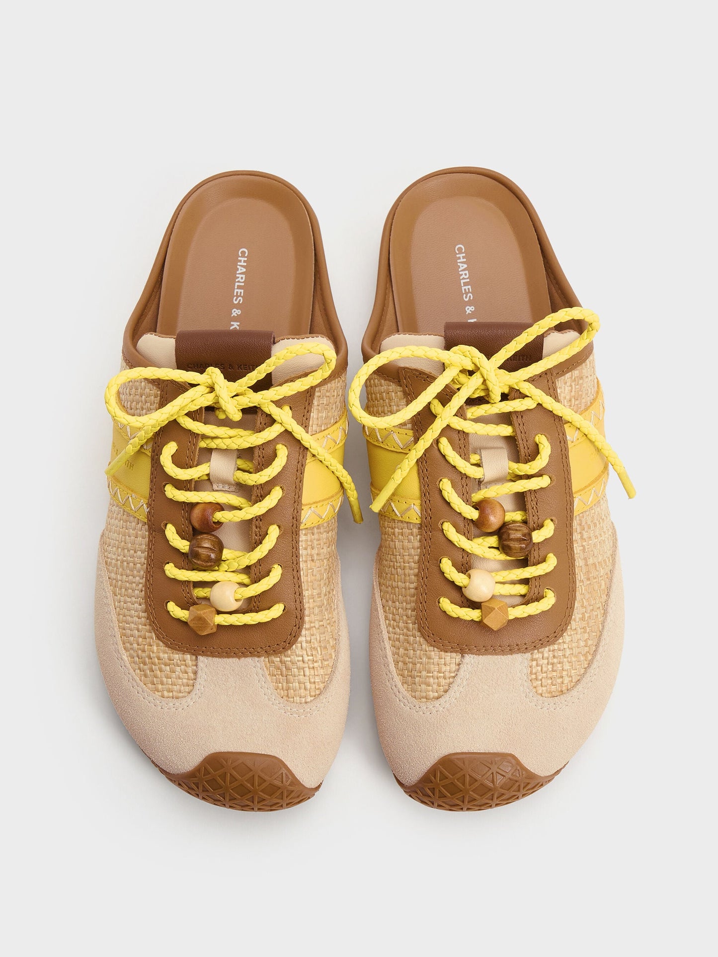 Suede Woven Slip-On Sneakers - Beige | CHARLES & KEITH