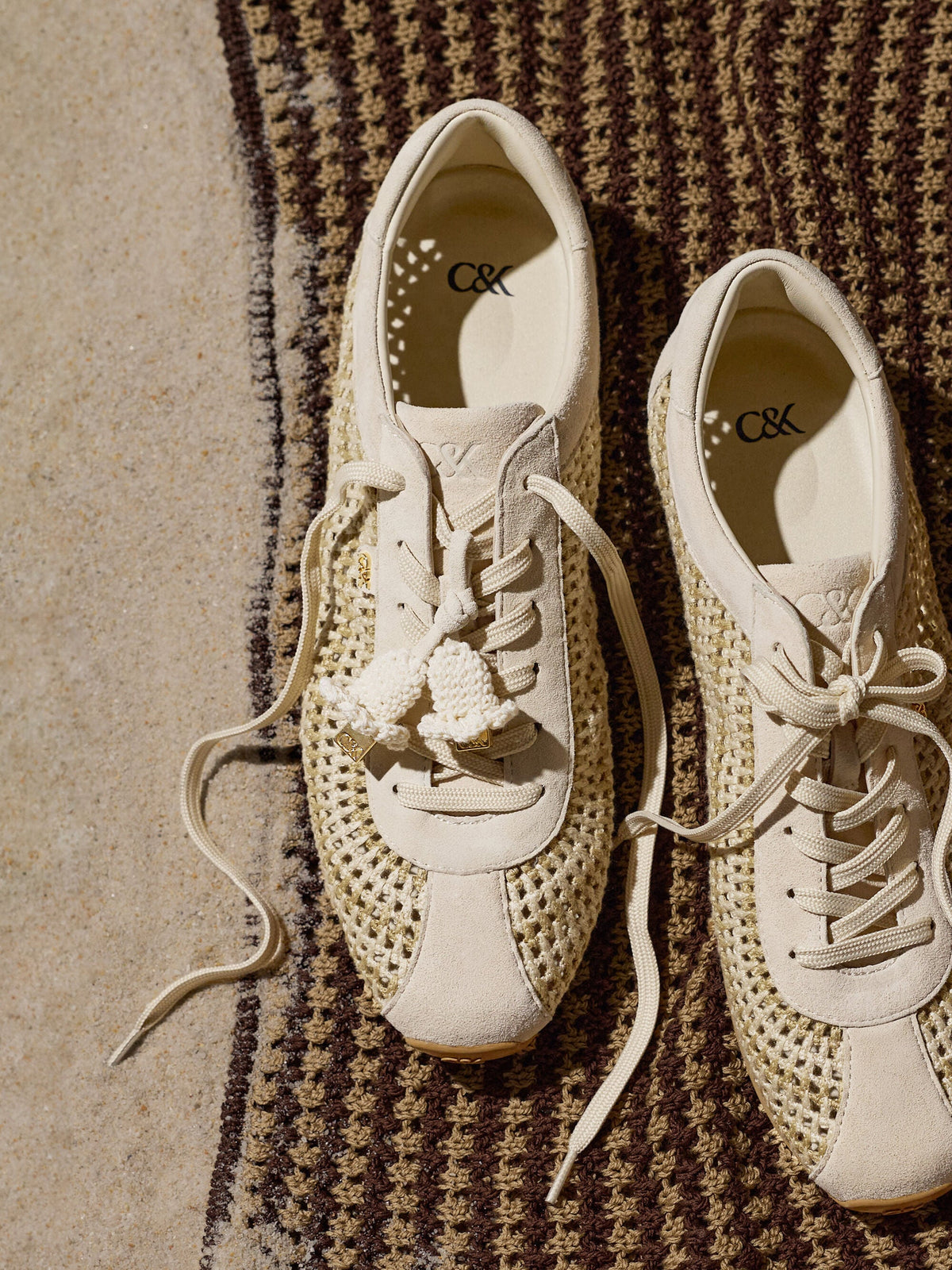 Jace Crochet & Suede Flower Sneakers - Chalk | CHARLES & KEITH