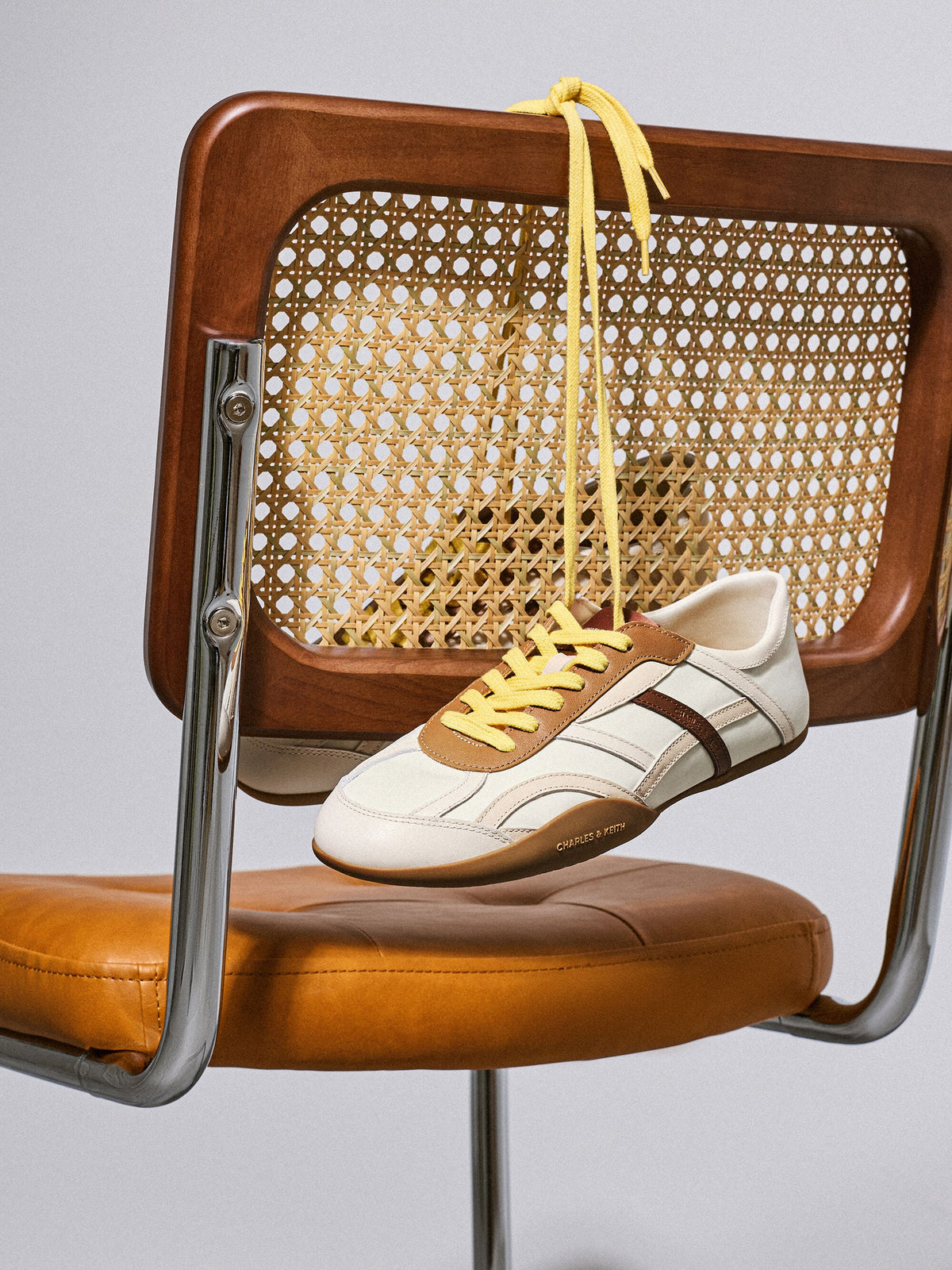 Nylon & Leather Sneakers - Cream | CHARLES & KEITH