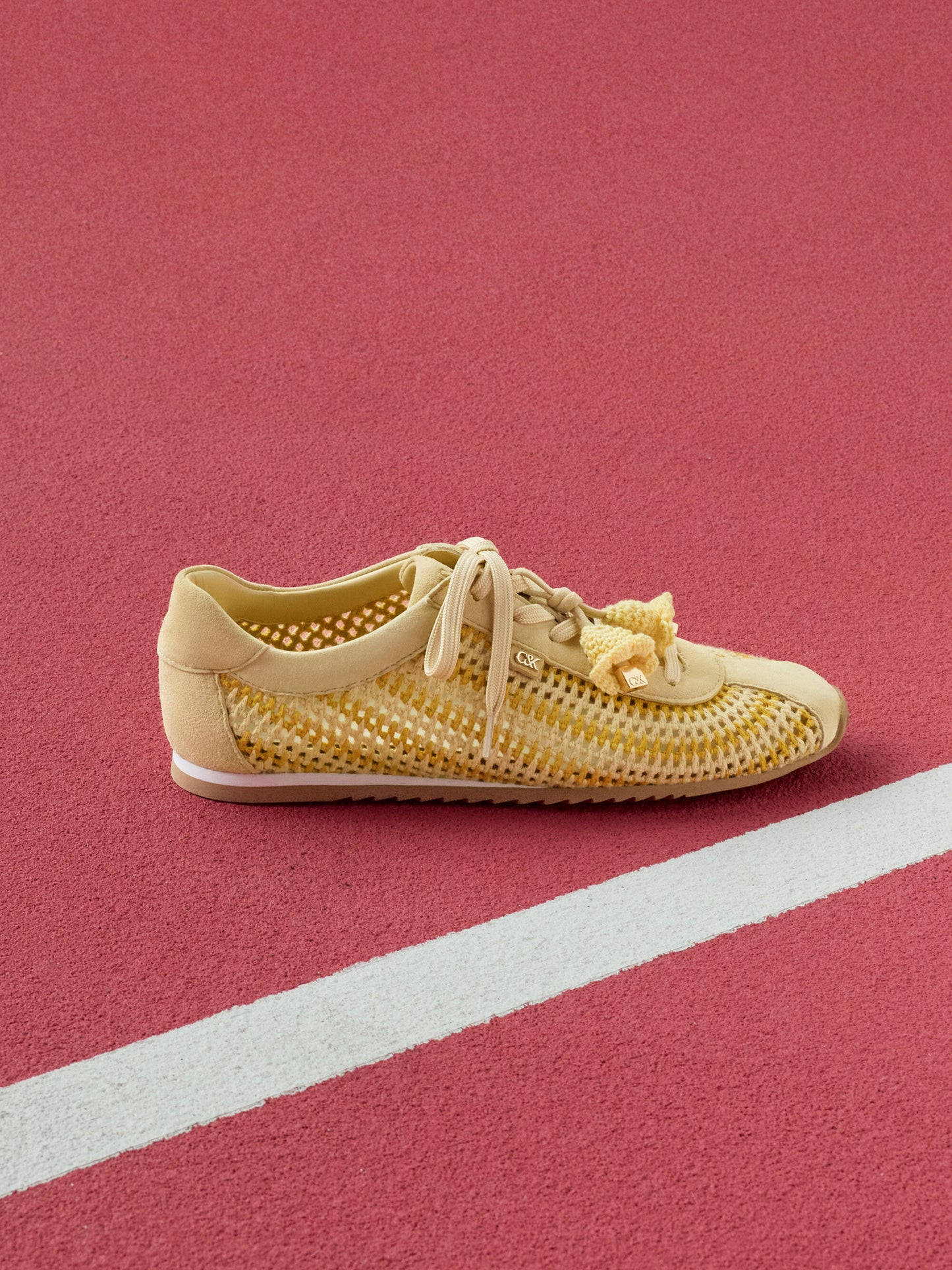 Jace Crochet & Suede Flower Sneakers - Yellow | CHARLES & KEITH