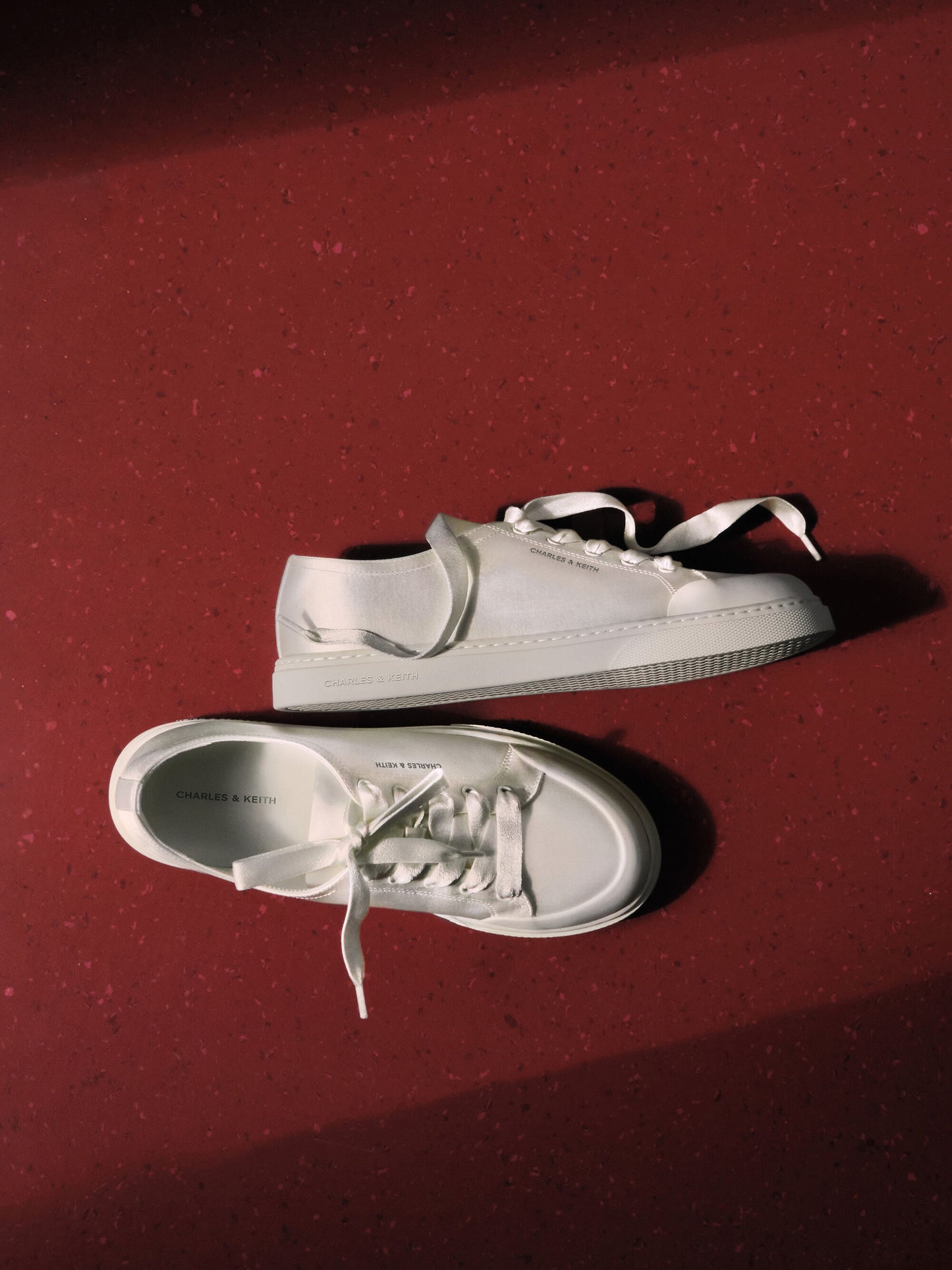 Satin Lace-Up Sneakers - White | CHARLES & KEITH