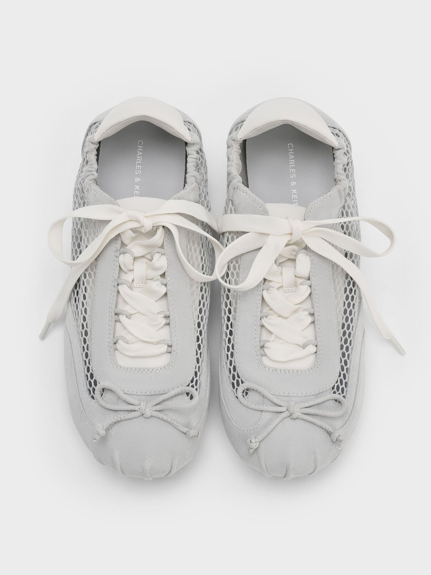 Cece Mesh Ruched Bow Ballet Sneakers - Light Grey | CHARLES & KEITH