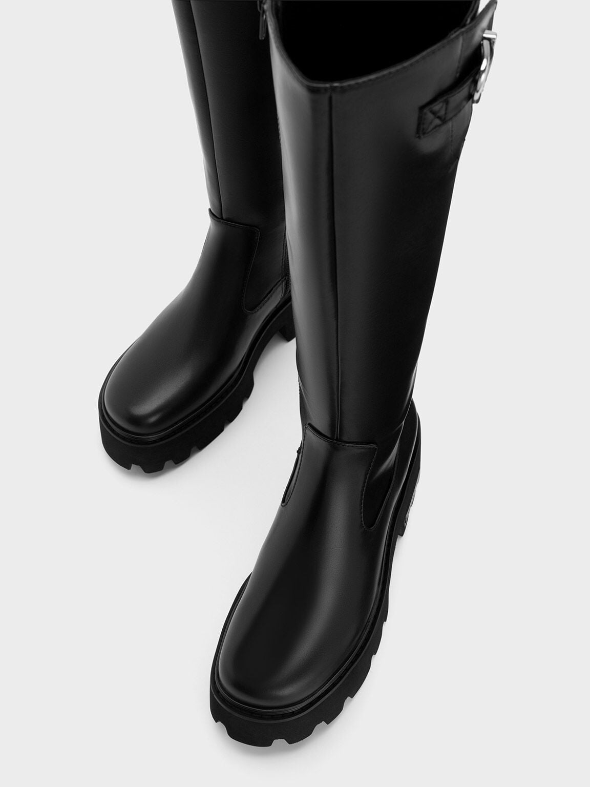 Imogen Side-Buckle Chunky Knee-High Boots - Black | CHARLES & KEITH