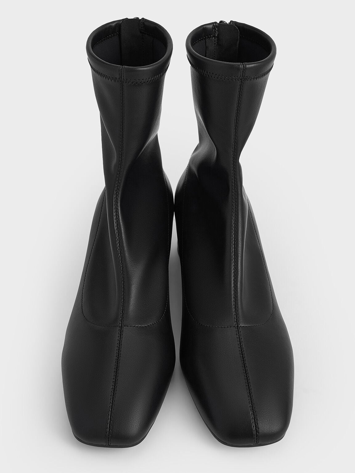 Stitch-Trim Heeled Ankle Boots - Black | CHARLES & KEITH