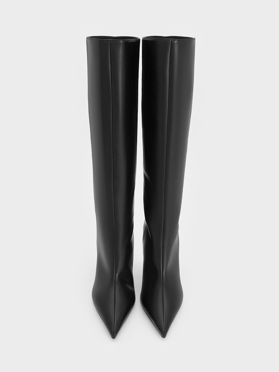 Pointed Stiletto Knee-High Boots - Black | CHARLES & KEITH