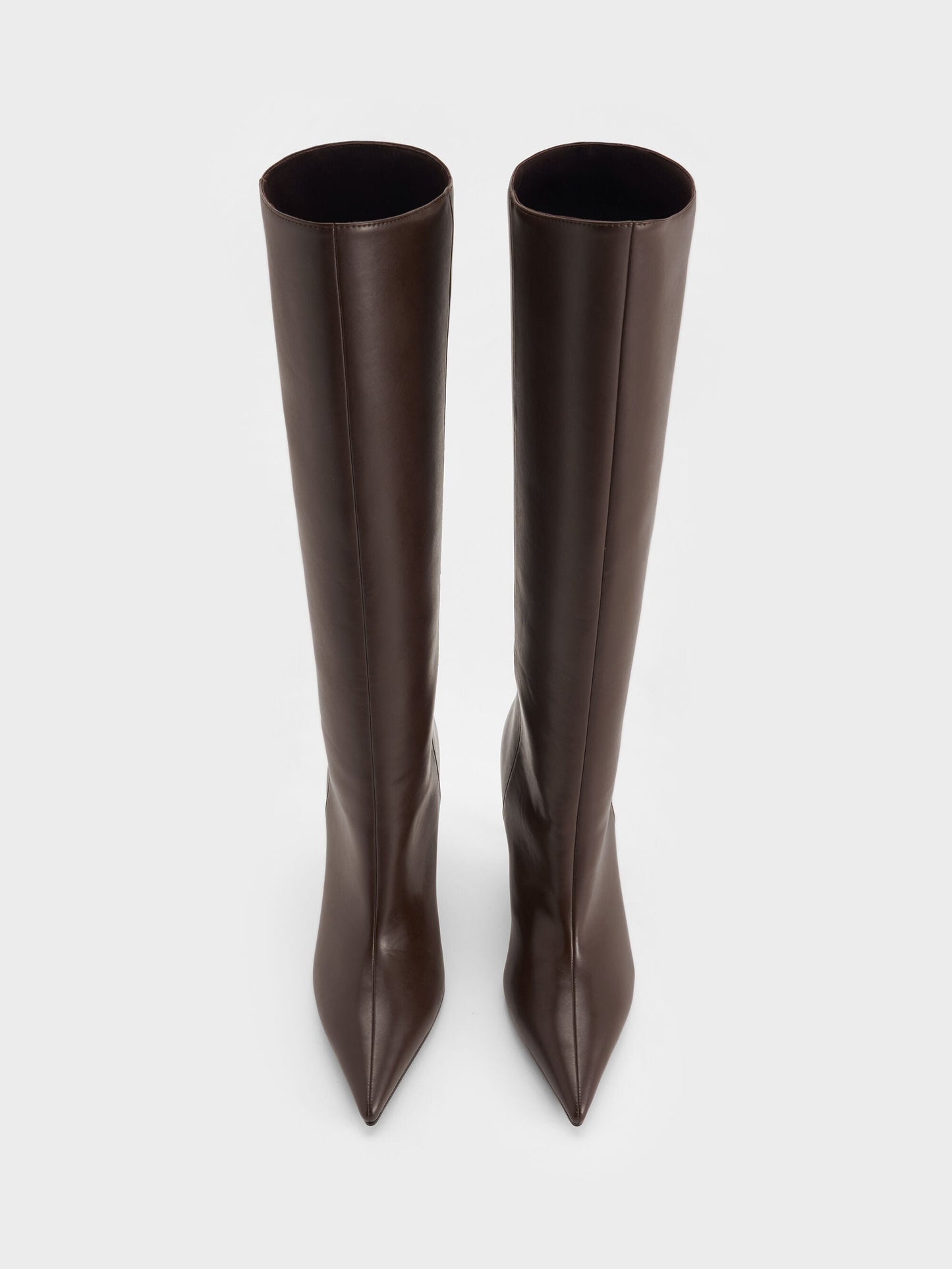Pointed Stiletto Knee-High Boots - Dark Brown | CHARLES & KEITH