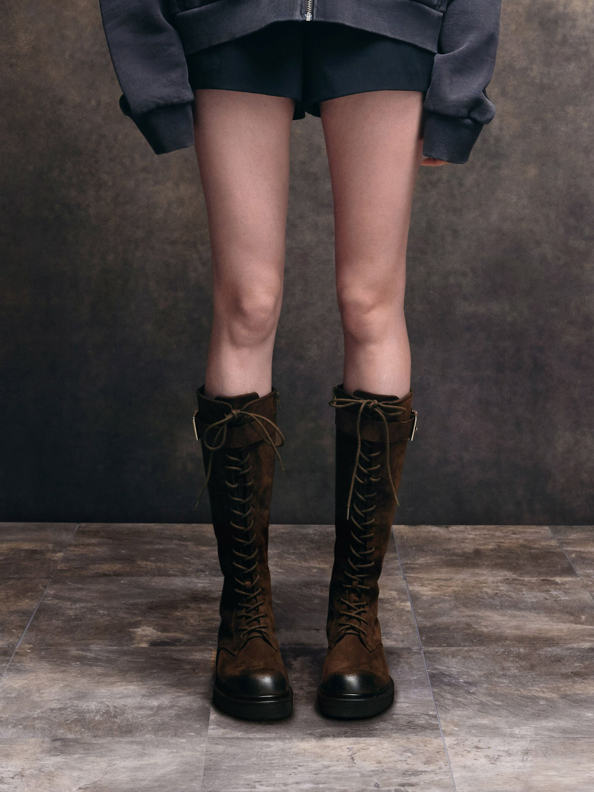 Darian Faux Suede Knee-High Boots - Dark Brown Textured | CHARLES & KEITH
