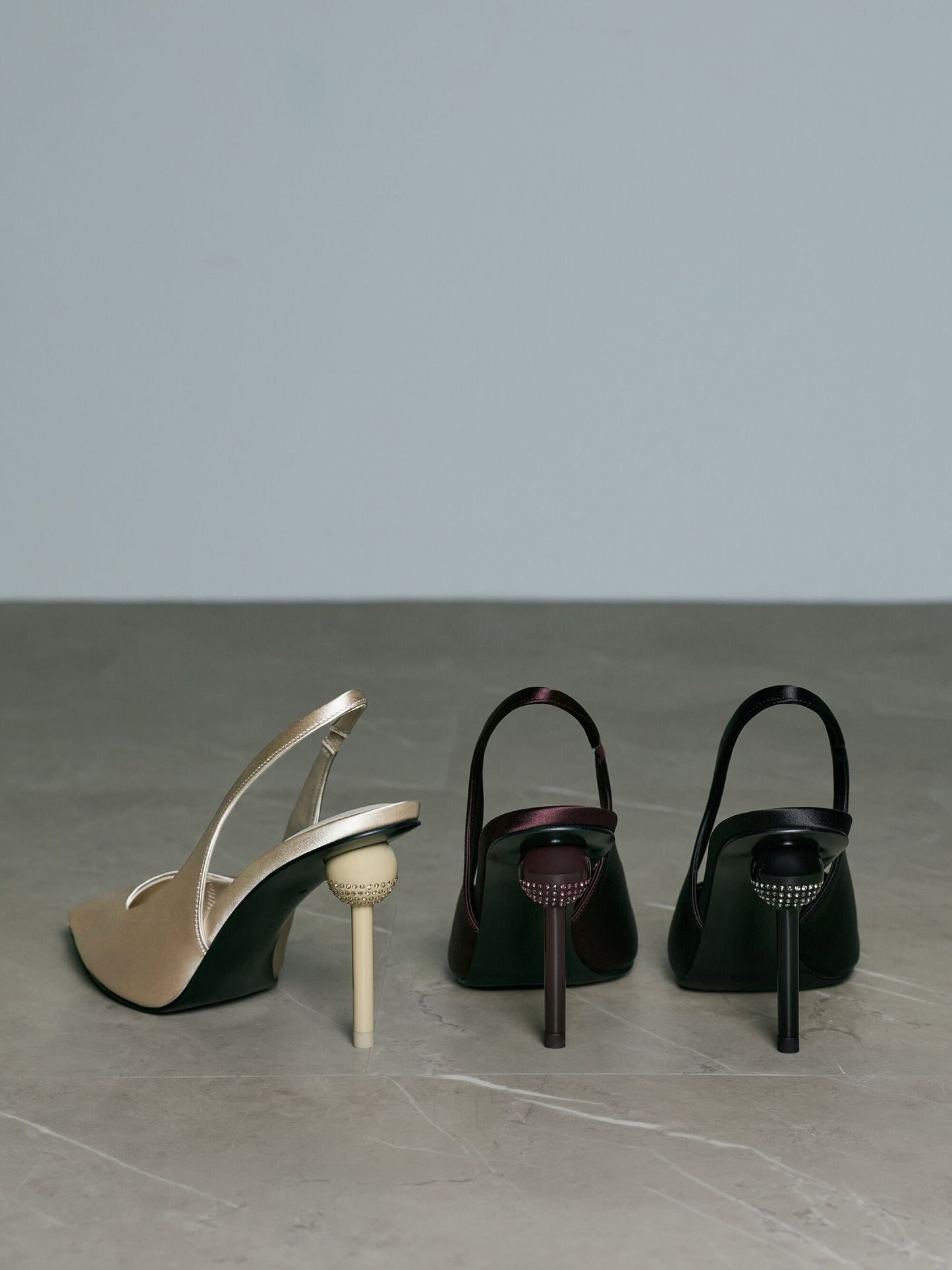 Satin Crystal Ball-Heel Slingback Pumps - Gold | CHARLES & KEITH