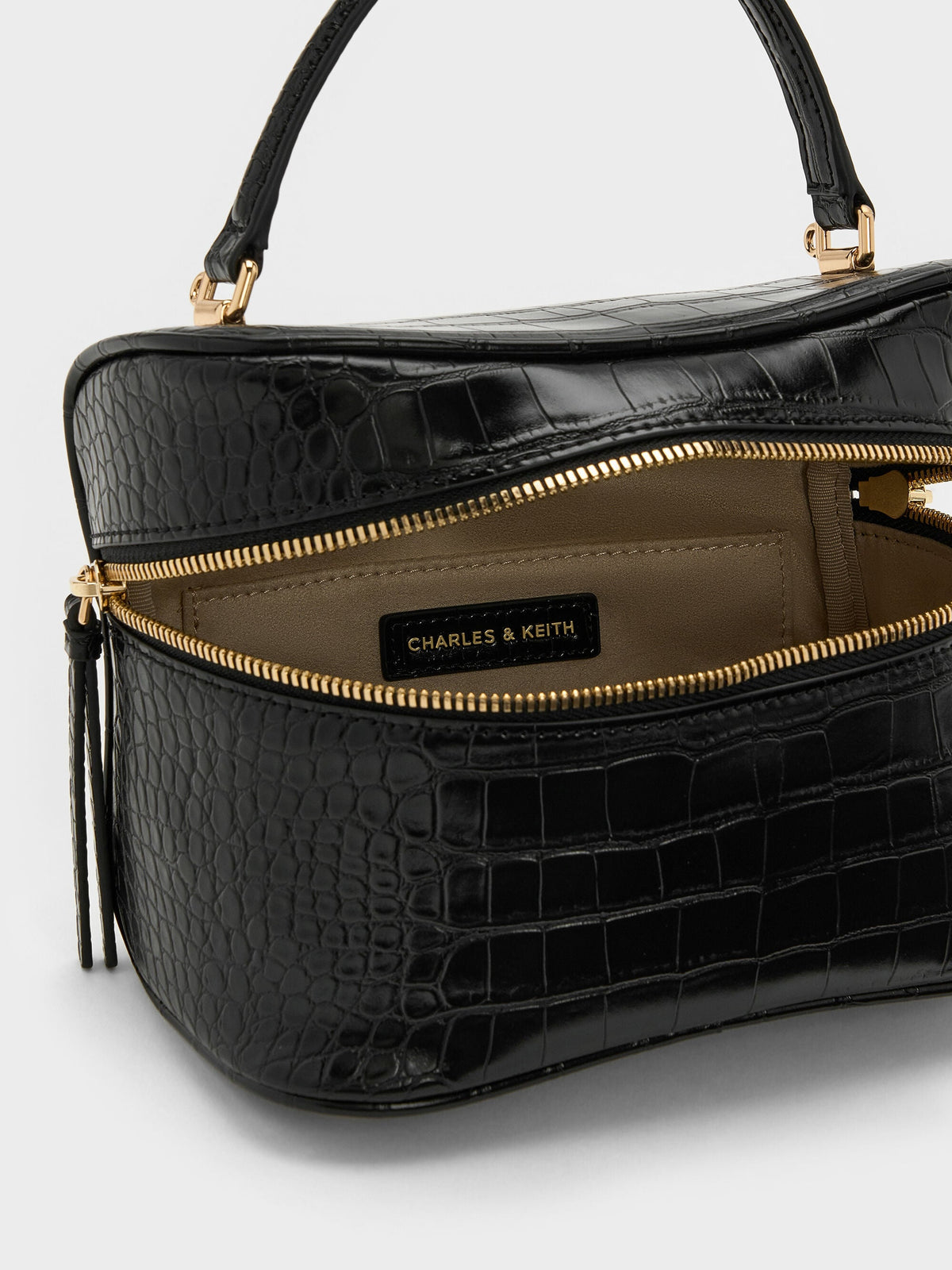 Pansy Croc-Effect Vanity Bag - Black | CHARLES & KEITH