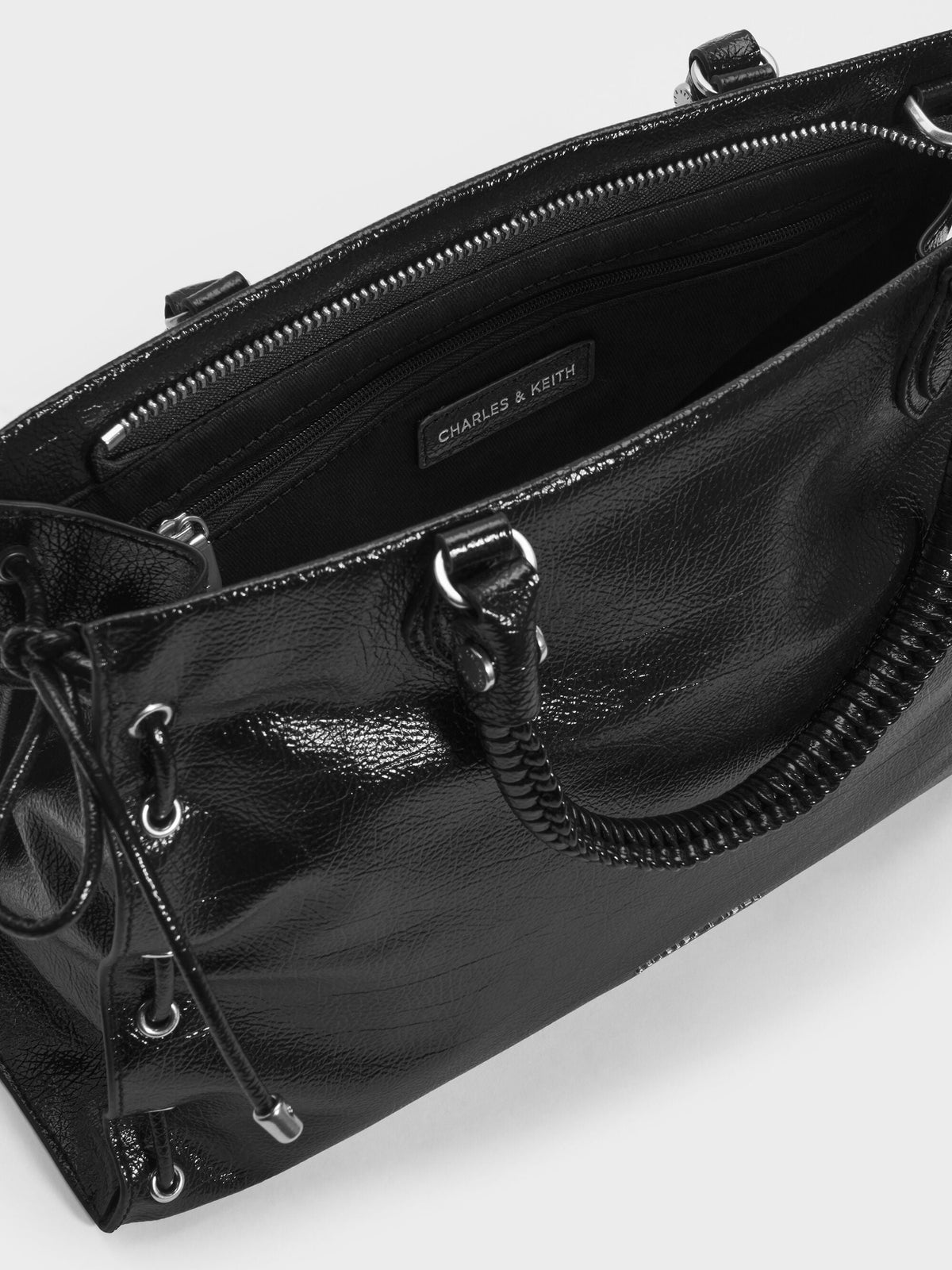 Large Nylah Grommet Lace-Up Tote Bag - Noir | CHARLES & KEITH