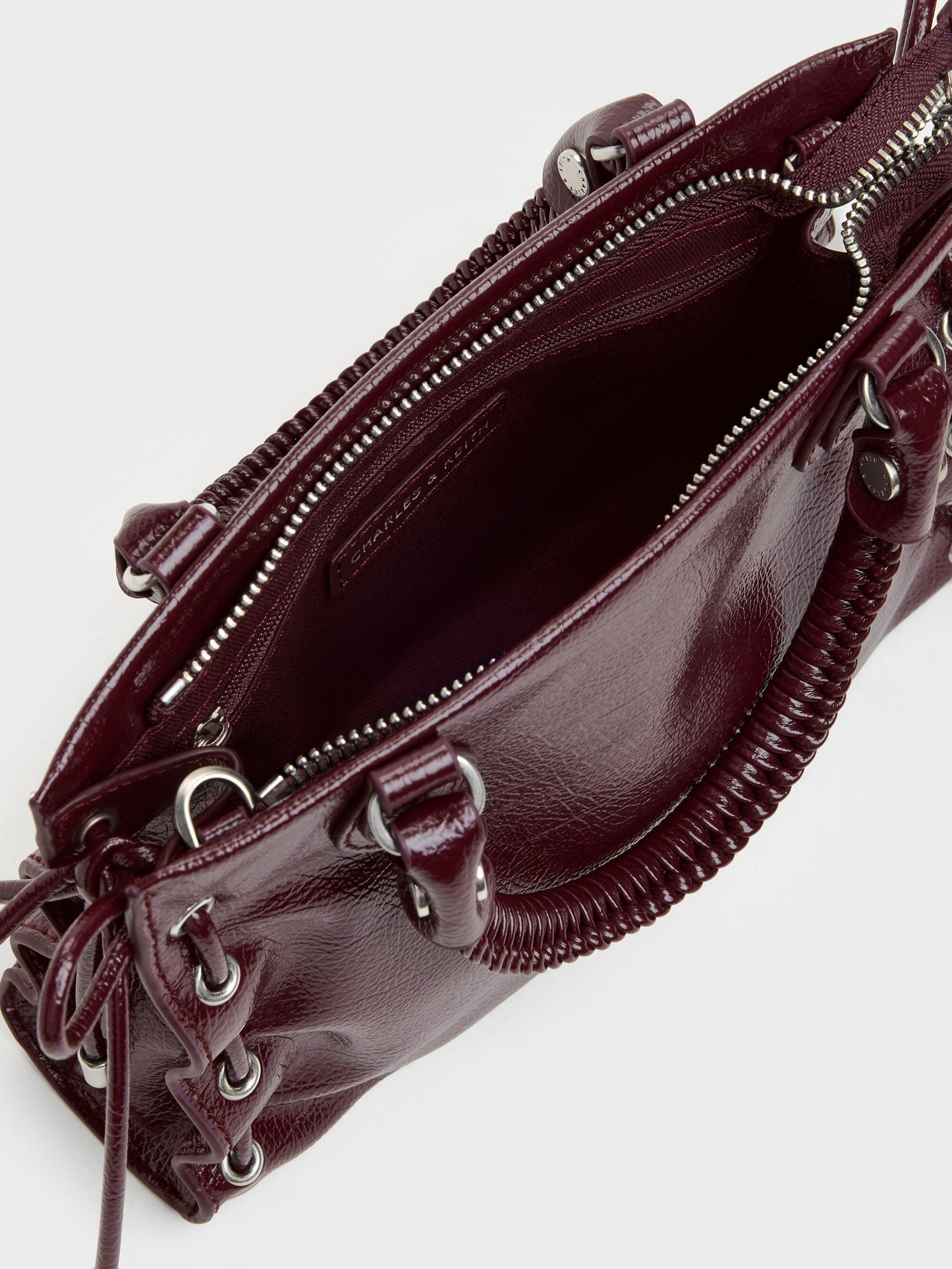 Mini Nylah Grommet Lace-Up Tote Bag - Wineberry Red | CHARLES & KEITH