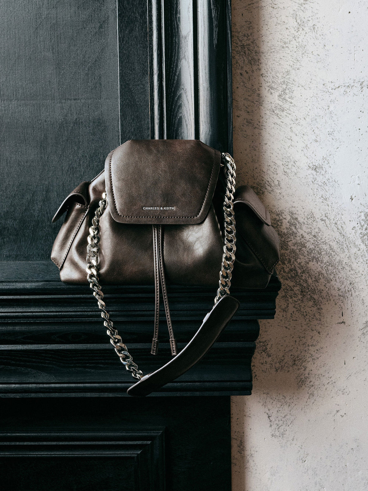 Noane Side-Pocket Two-Way Bucket Bag - Dark Brown | CHARLES & KEITH