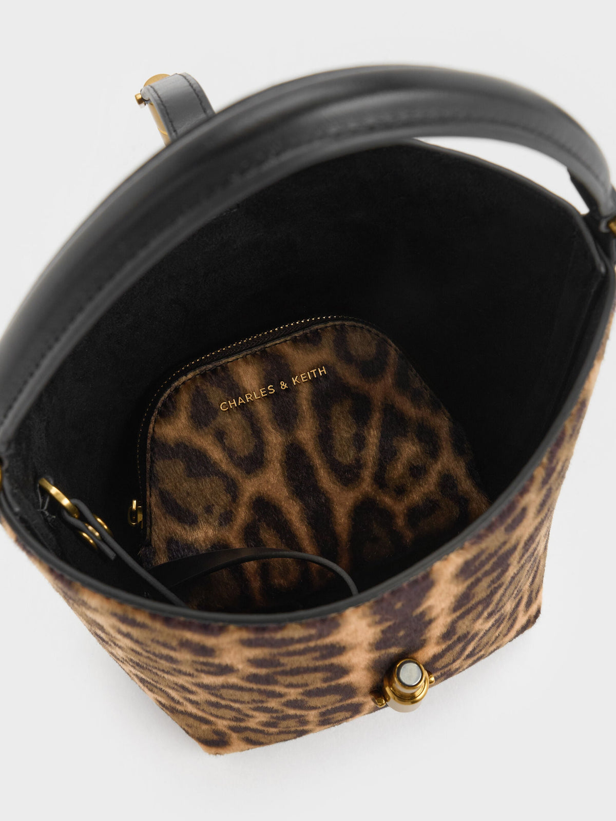 Cesia Leopard-Print Metallic-Accent Bucket Bag - Multi | CHARLES & KEITH
