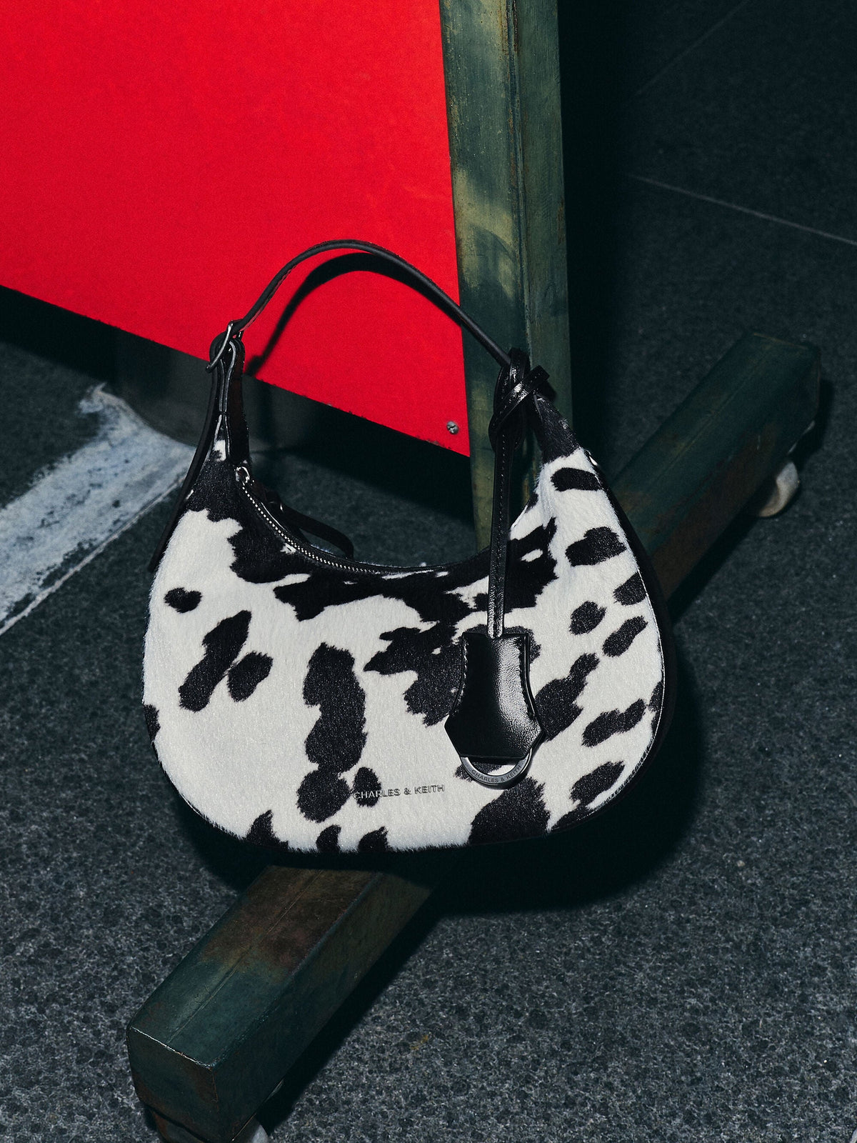 Vega Furry Cow-Print Hobo Bag - Multi | CHARLES & KEITH
