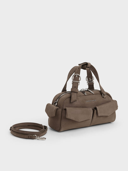 Rachel Multi-Pocket Bowling Bag - Stone Grey | CHARLES & KEITH