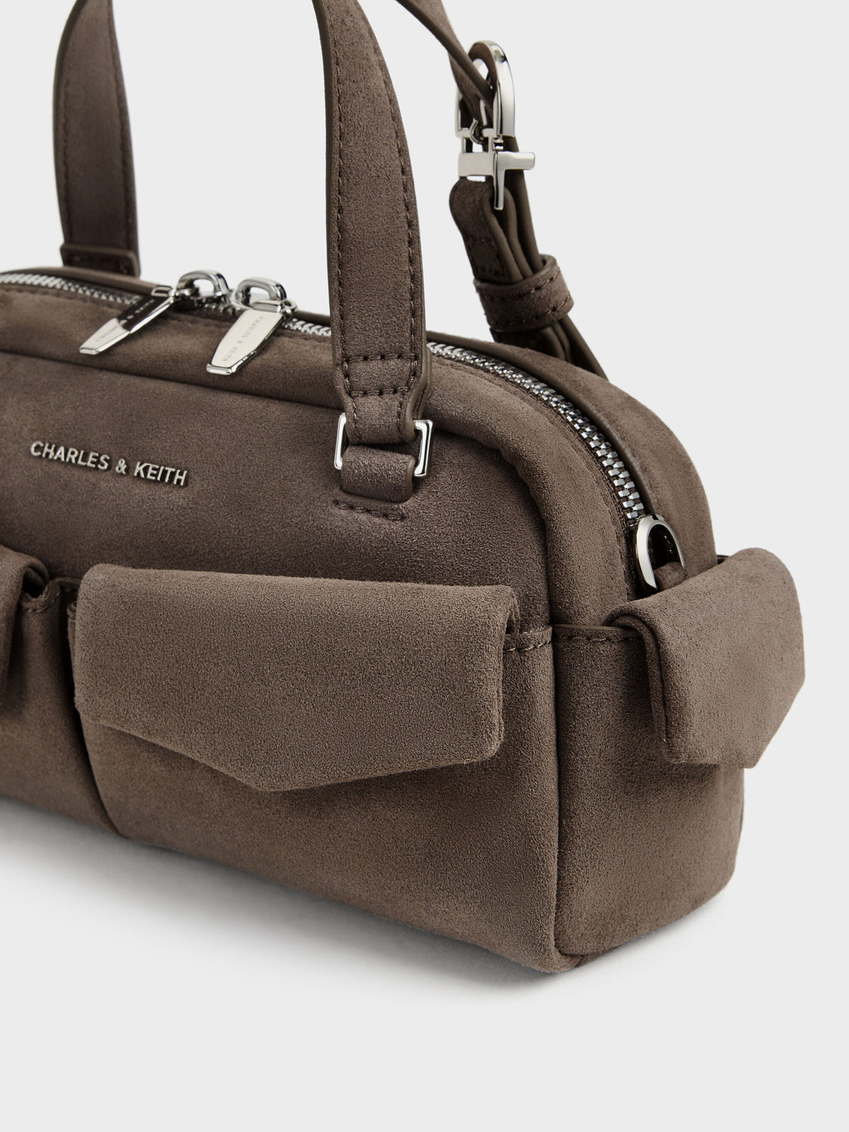 Rachel Multi-Pocket Bowling Bag - Stone Grey | CHARLES & KEITH