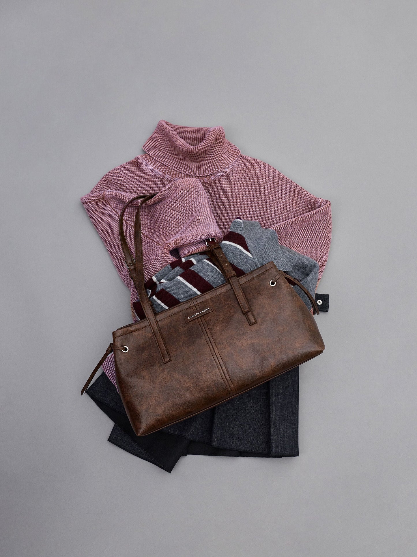 Noane Elongated-Handle Shoulder Bag - Distressed Coffee | CHARLES & KEITH