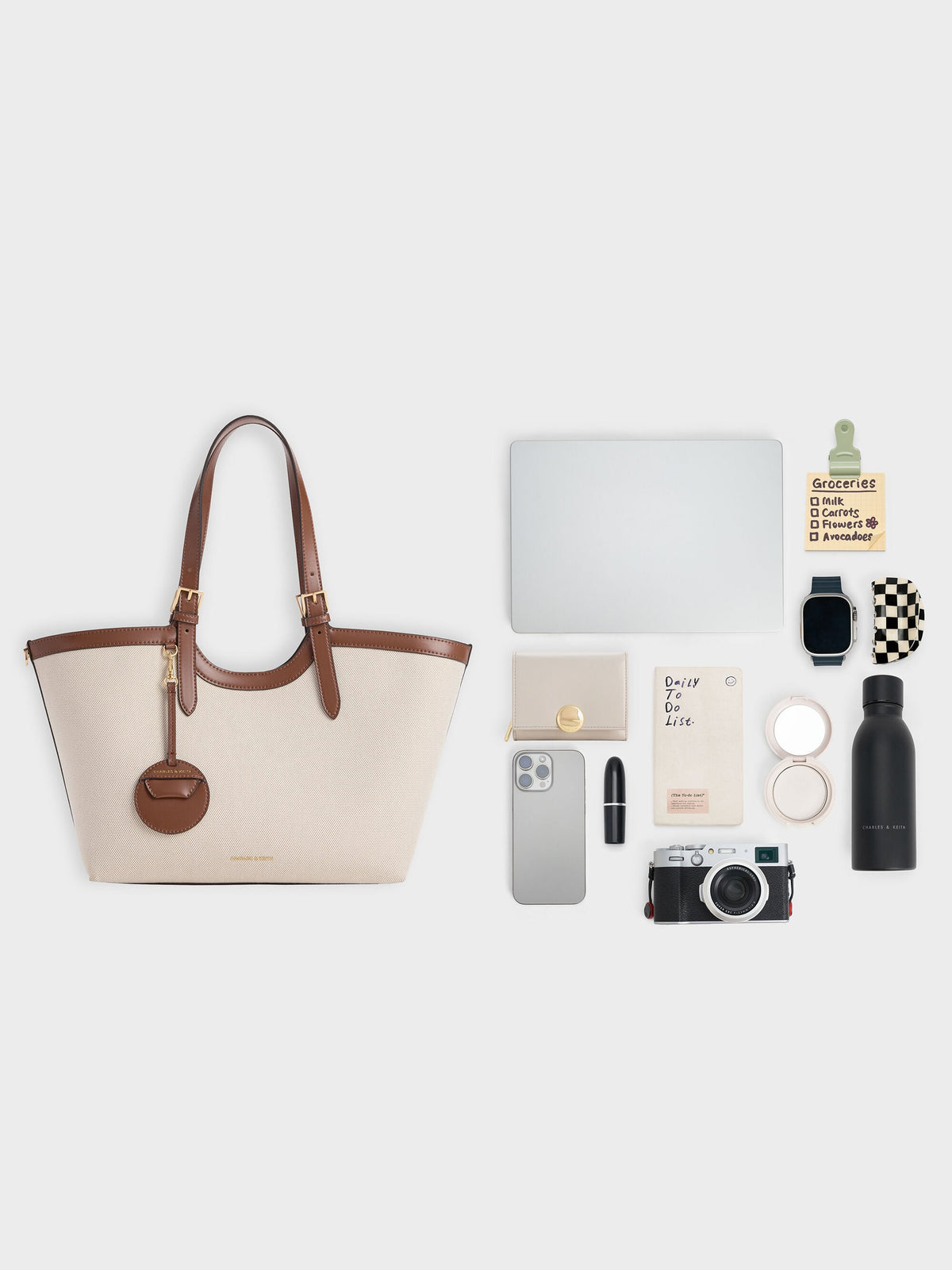 XL Enola Canvas Tote Bag - Chocolate | CHARLES & KEITH