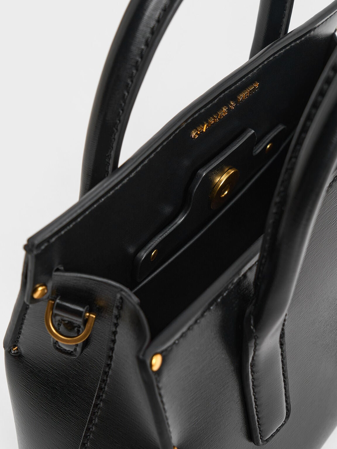 Rene Structured Top Handle Bag - Black | CHARLES & KEITH