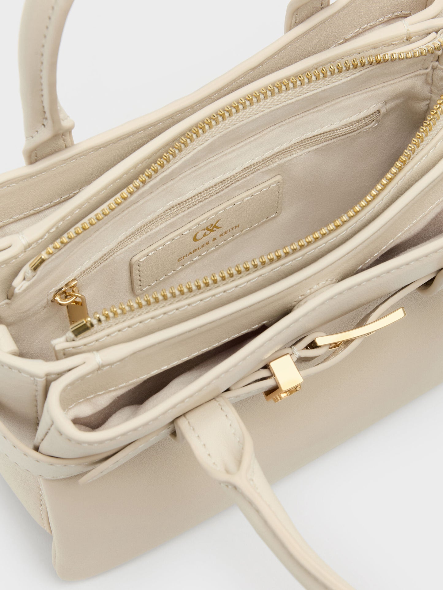 Jody Leather Belted Tote Bag - Chalk | CHARLES & KEITH