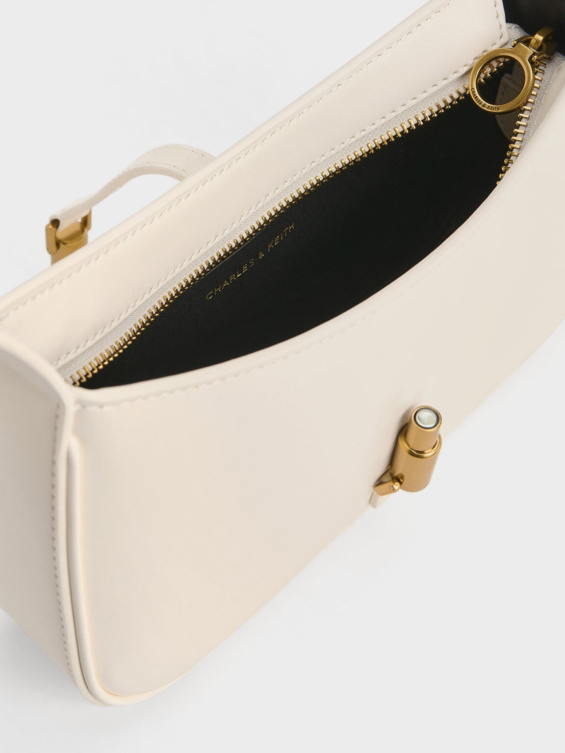 Cesia Metallic-Accent Shoulder Bag - Cream | CHARLES & KEITH