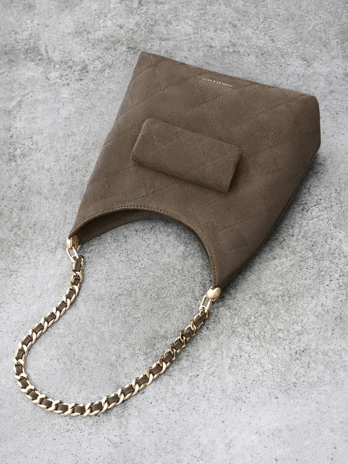 Duo Quilted Front-Pocket Chain Hobo Bag - Stone Grey | CHARLES & KEITH