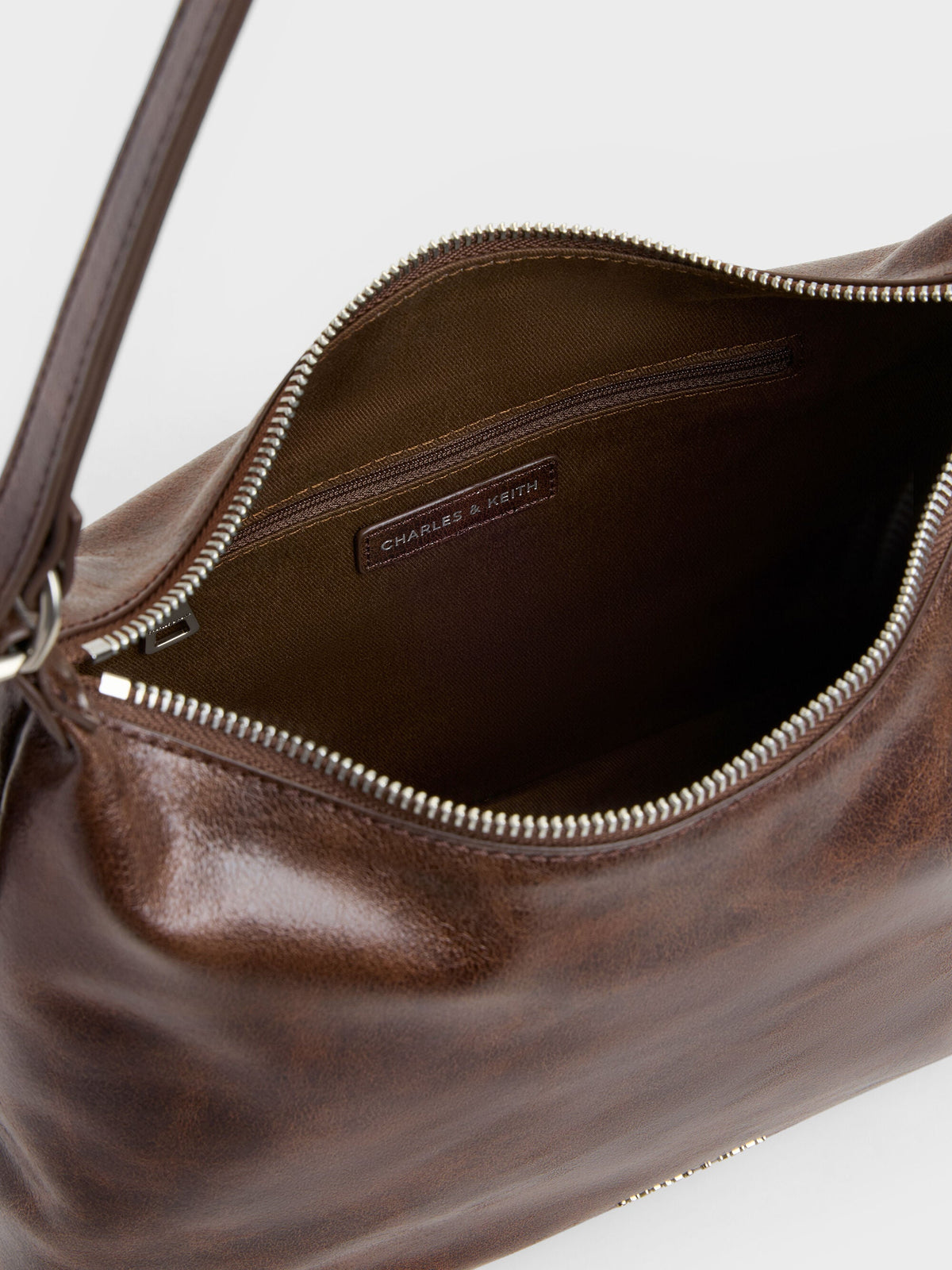 Atwood Chain Convertible Hobo Bag - Distressed Coffee | CHARLES & KEITH