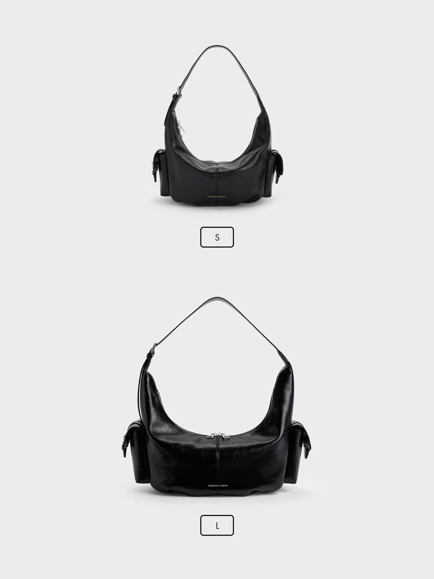 Large Bessie Side-Pocket Hobo Bag - Noir | CHARLES & KEITH